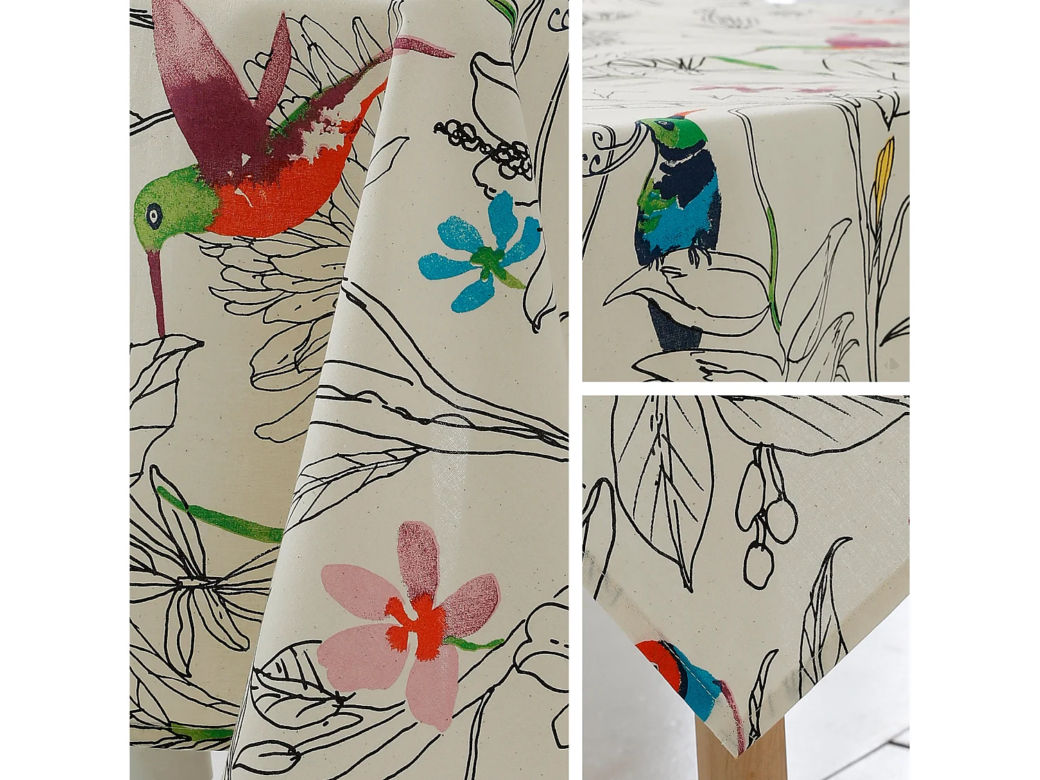 Nappe rectangle 160x200 cm coton enduction acrylique COLIBRI ecru