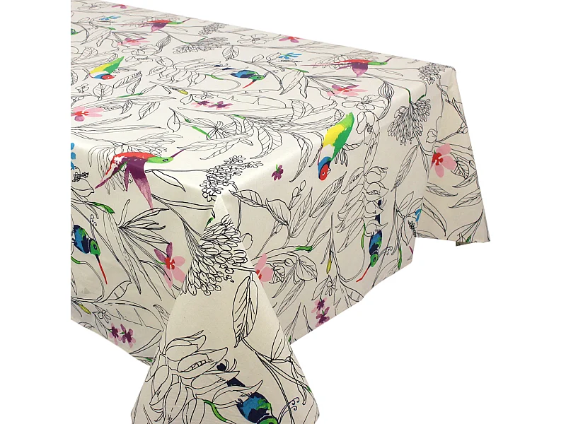 Nappe rectangle 160x200 cm coton enduction acrylique COLIBRI ecru