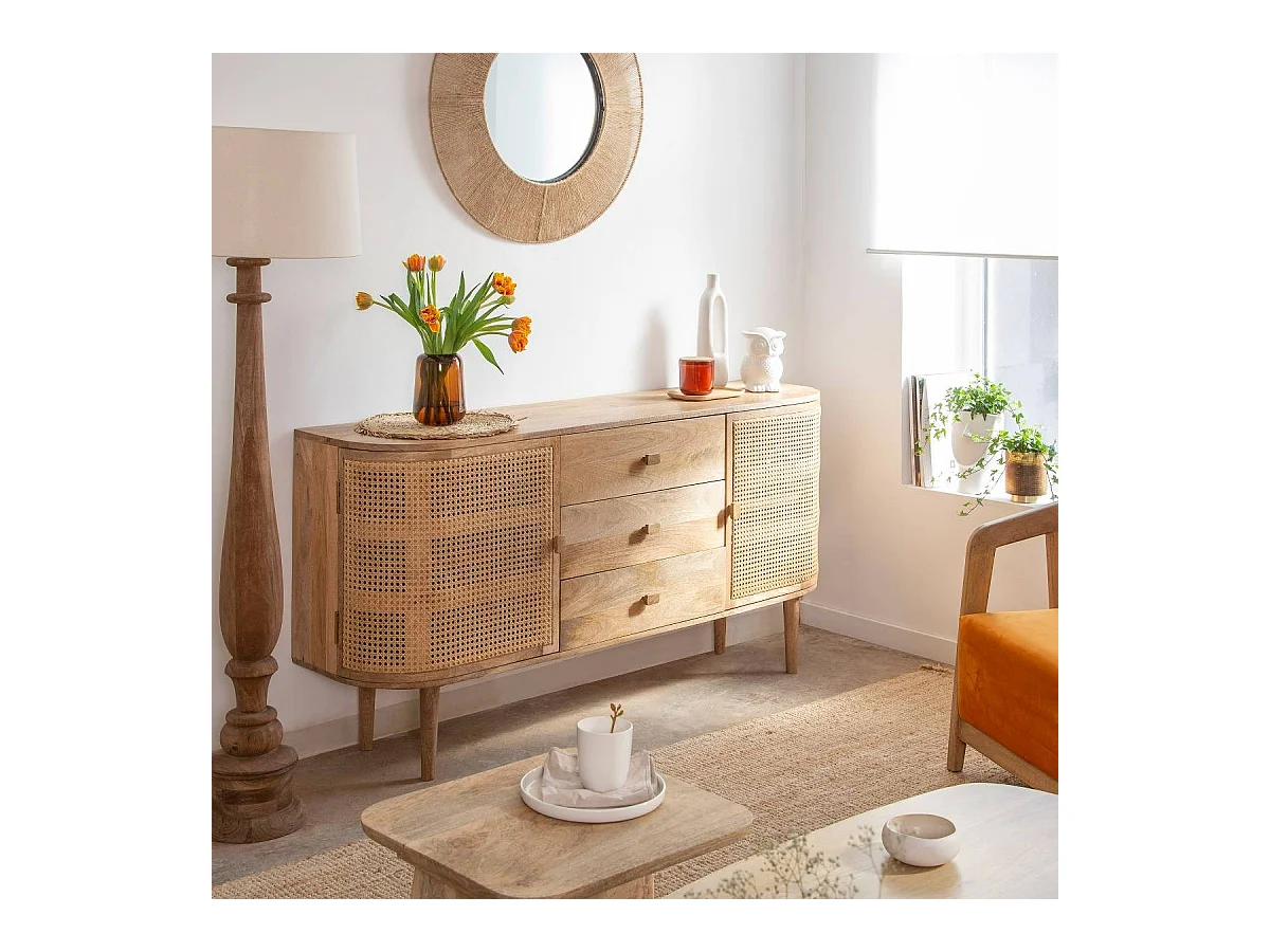 Buffet en bois de manguier et cannage Palma
