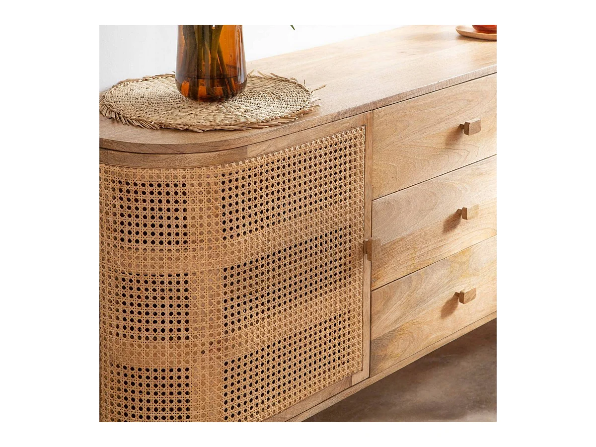 Buffet en bois de manguier et cannage Palma