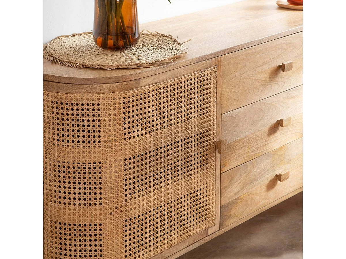 Buffet en bois de manguier et cannage Palma