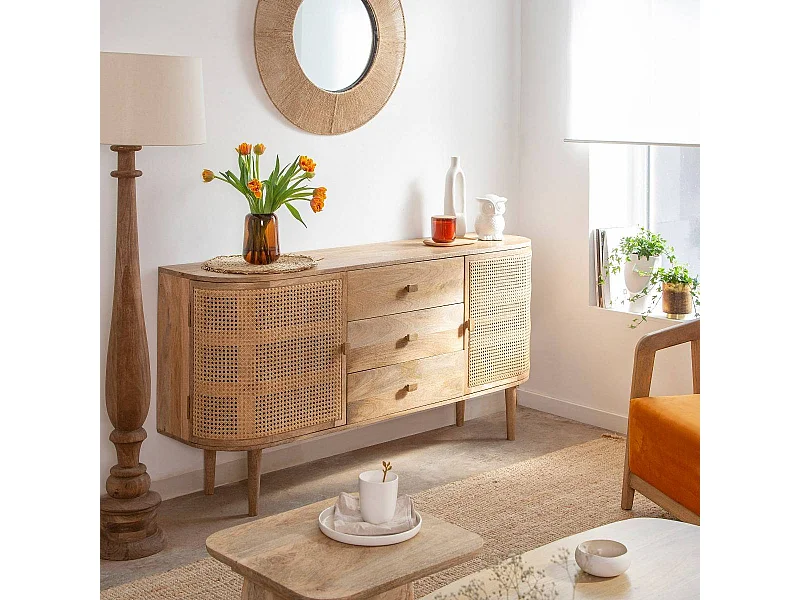 Buffet en bois de manguier et cannage Palma