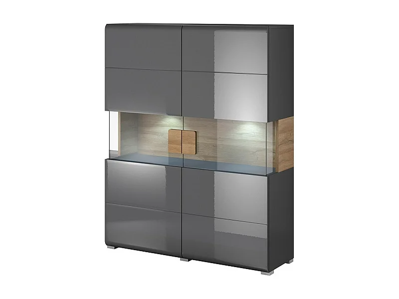 Vitrine double portes collection OHIO. Couleur gris anthracite et chêne. LED incluses