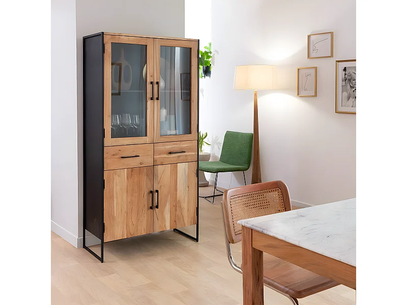 Vitrine en bois d'acacia et métal Bosco