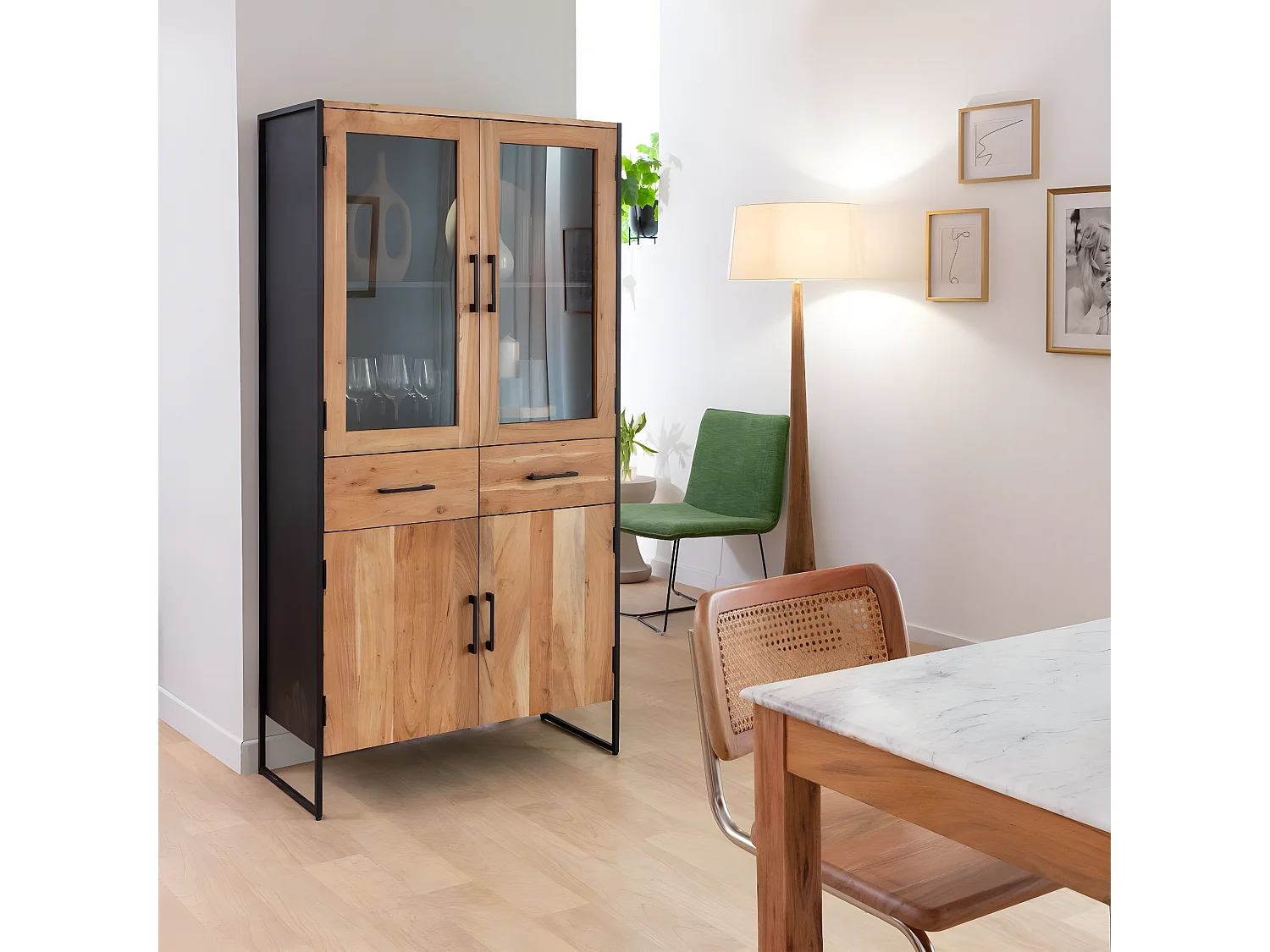 Vitrine en bois d'acacia et métal Bosco