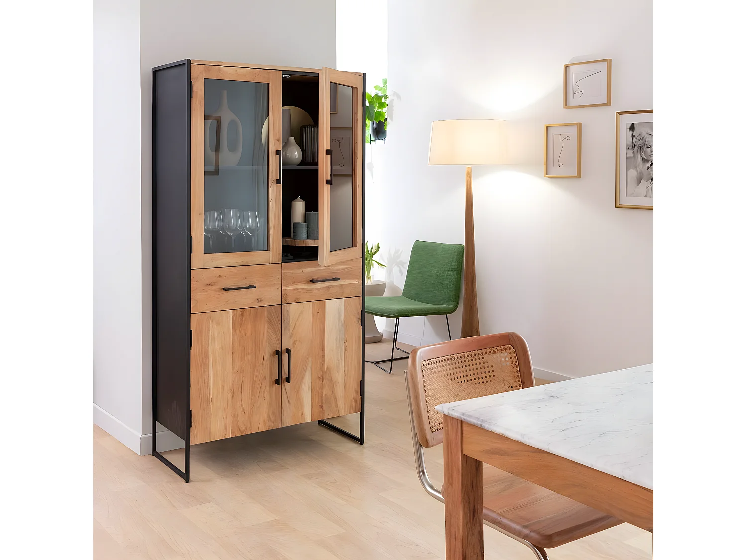 Vitrine en bois d'acacia et métal Bosco