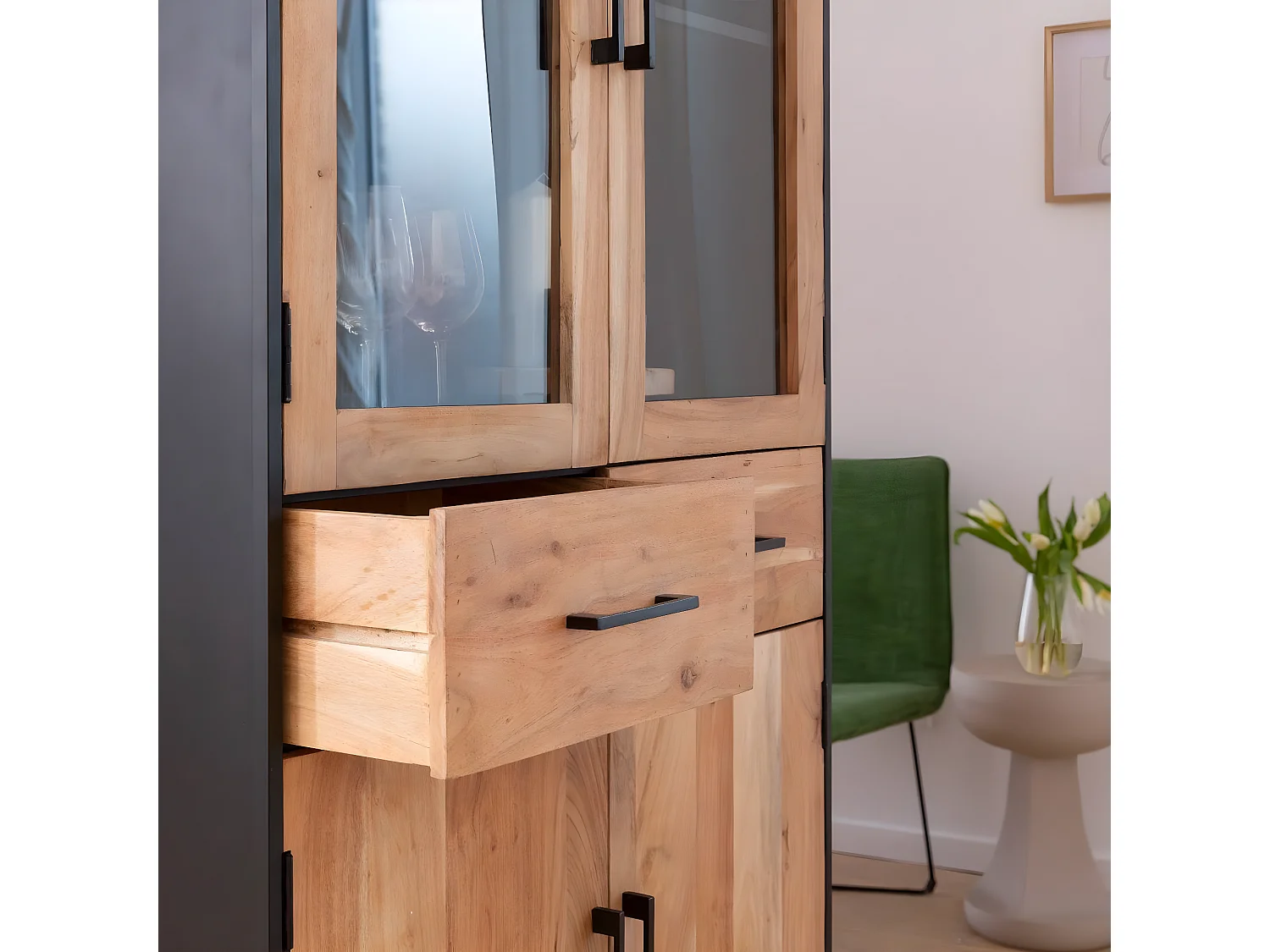 Vitrine en bois d'acacia et métal Bosco