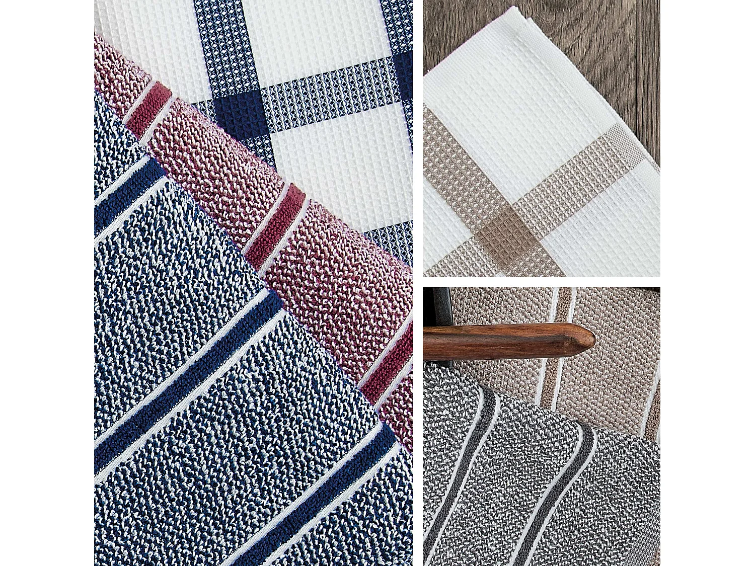 Lot de 2 torchons de cuisine 50x50 cm CHECKS gris