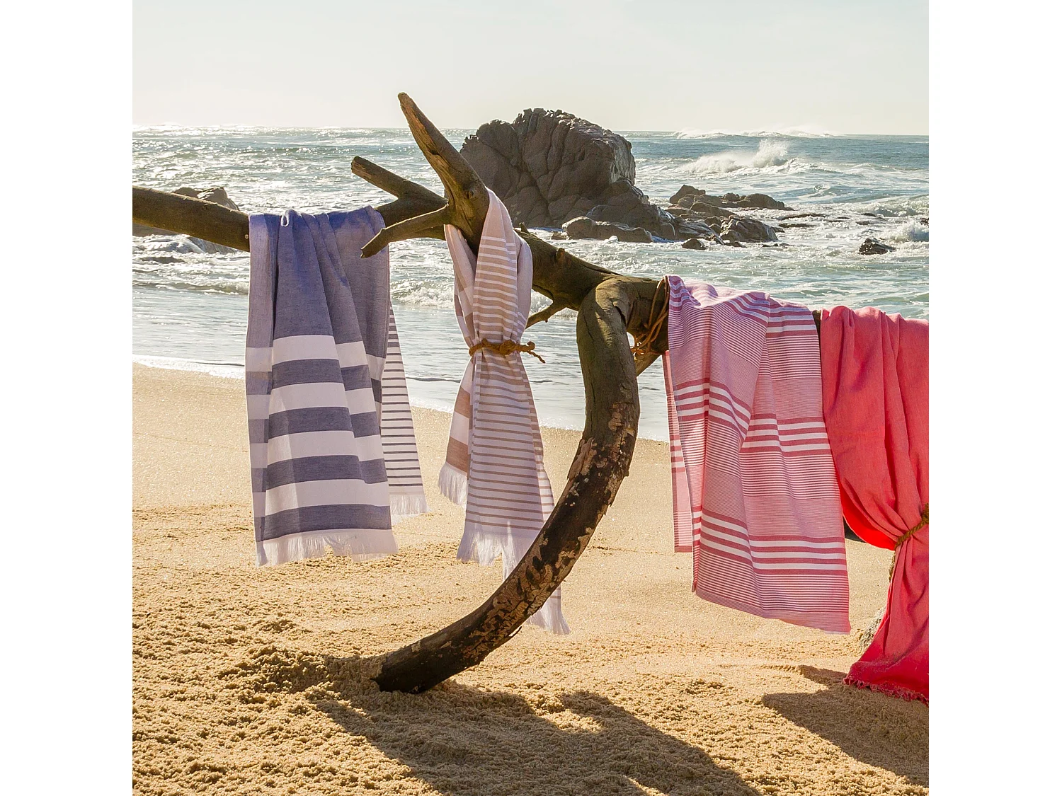 Drap de plage Fouta 100x180 cm coton 290 g/m² CINQUE Rayures Beige