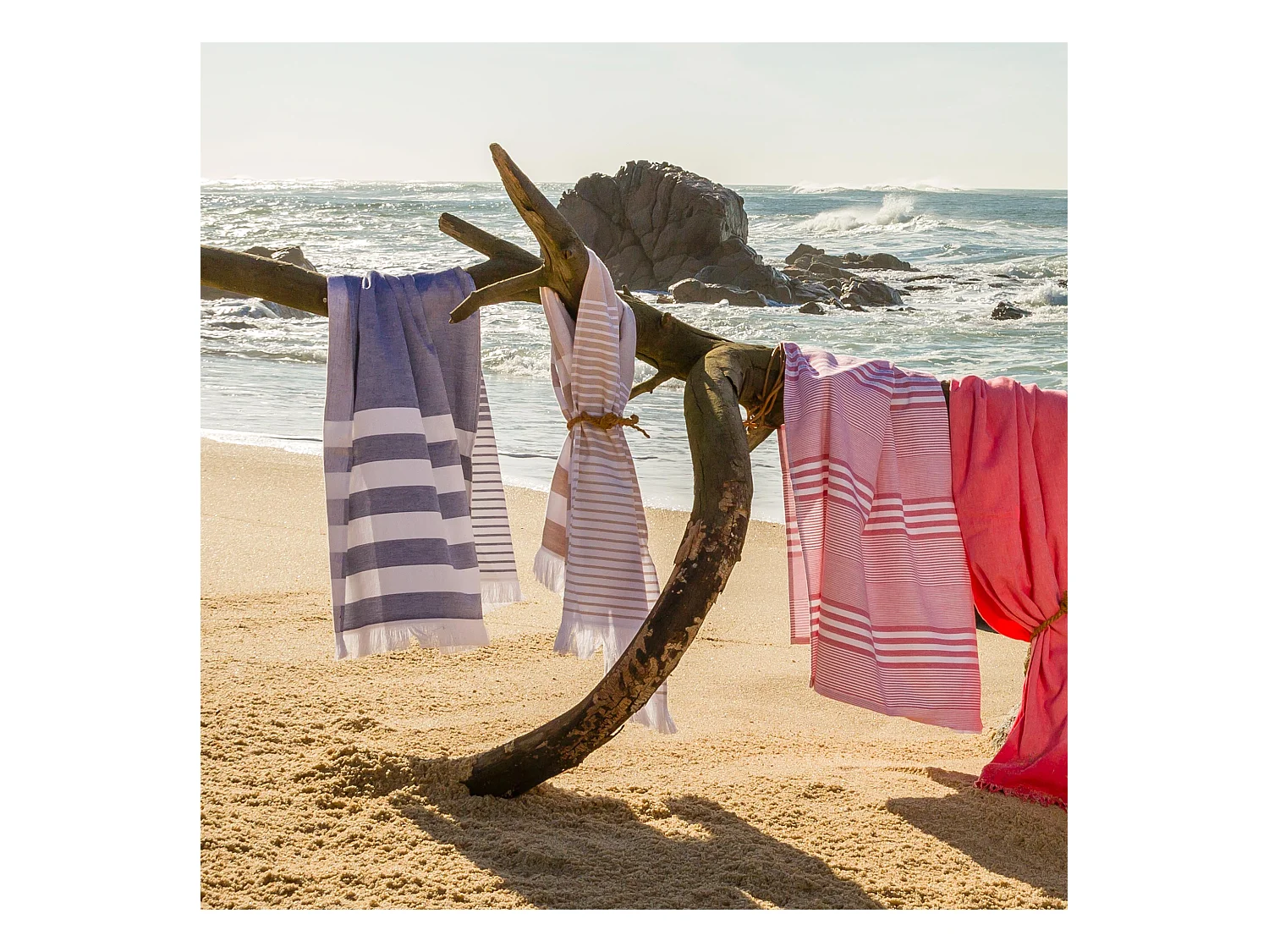 Drap de plage Fouta 100x180 cm coton 290 g/m² JESOLO Rayures Rouge