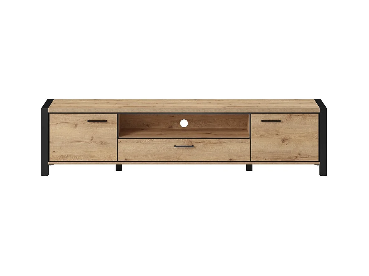 TV-Möbel XL 210cm Kollektion TIVORA. Farbe Eiche und Schwarz. 2 Türen und 1 Schublade.