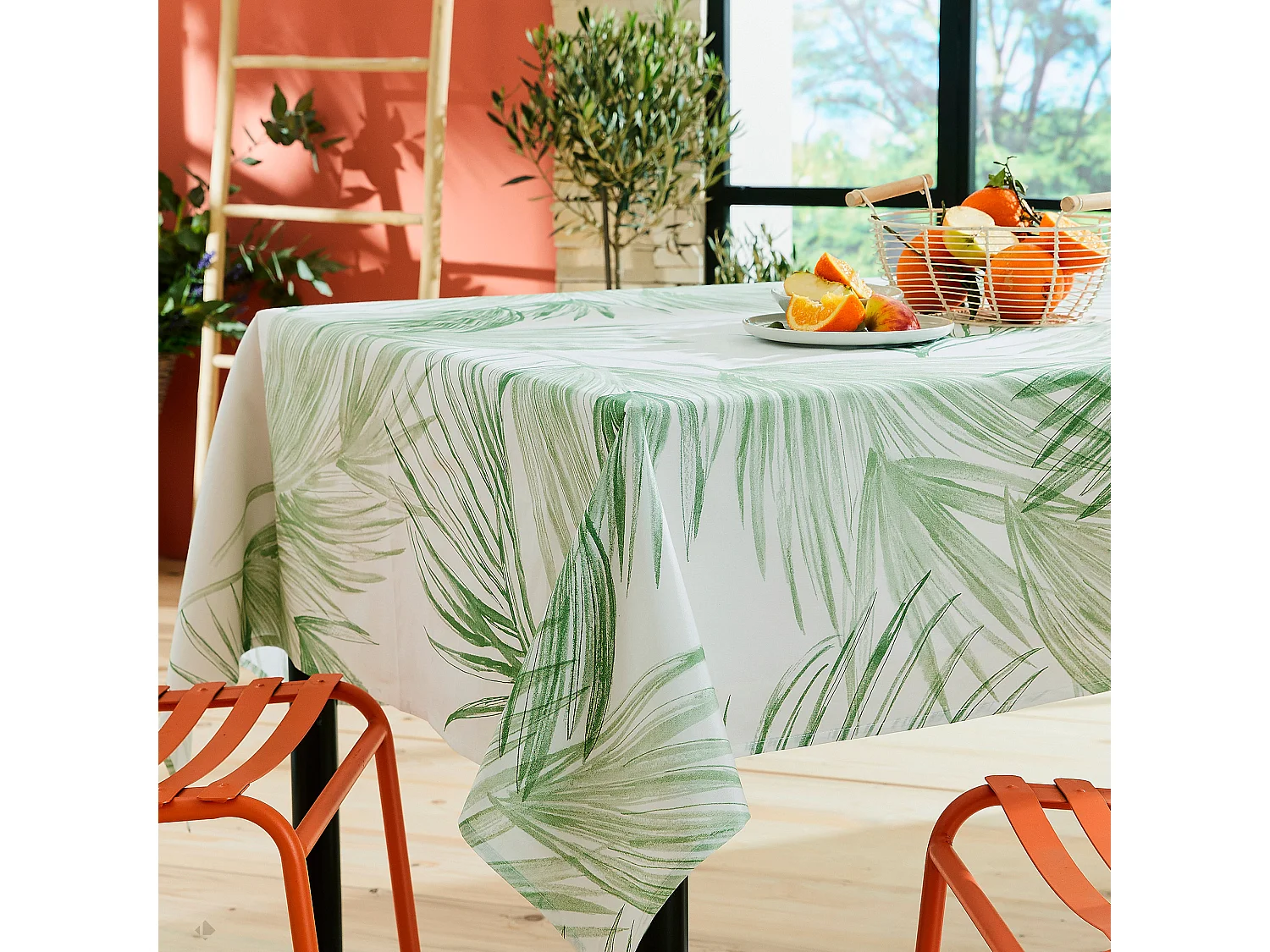 Nappe carrée 170x170 cm OASIS vert coton + enduction acrylique