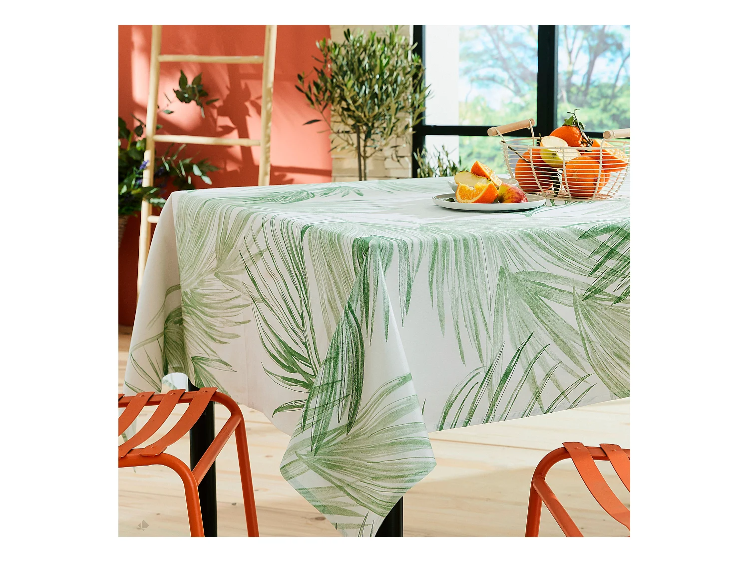 Nappe rectangle 160x350 cm OASIS vert coton + enduction acrylique