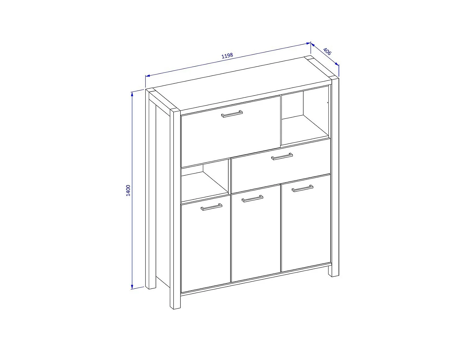 Vaisselier 4 portes et 1 tiroir collection TIVORA. Couleur chêne et noir. LED incluses