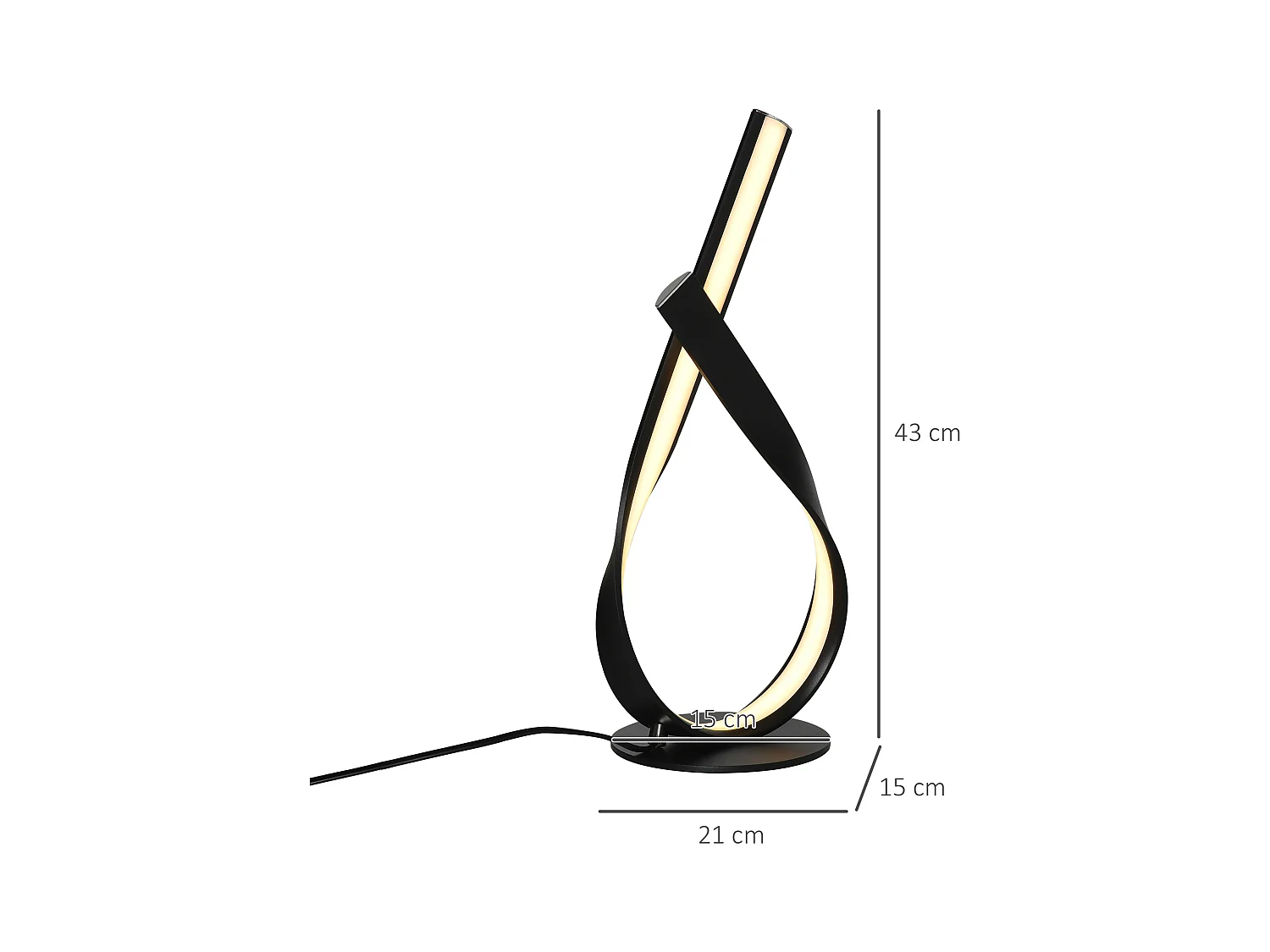 Lampe à poser design contemporain - lampe de table design spirale - dim. 21L x 15l x 43H cm - alu. noir LED blanc chaud