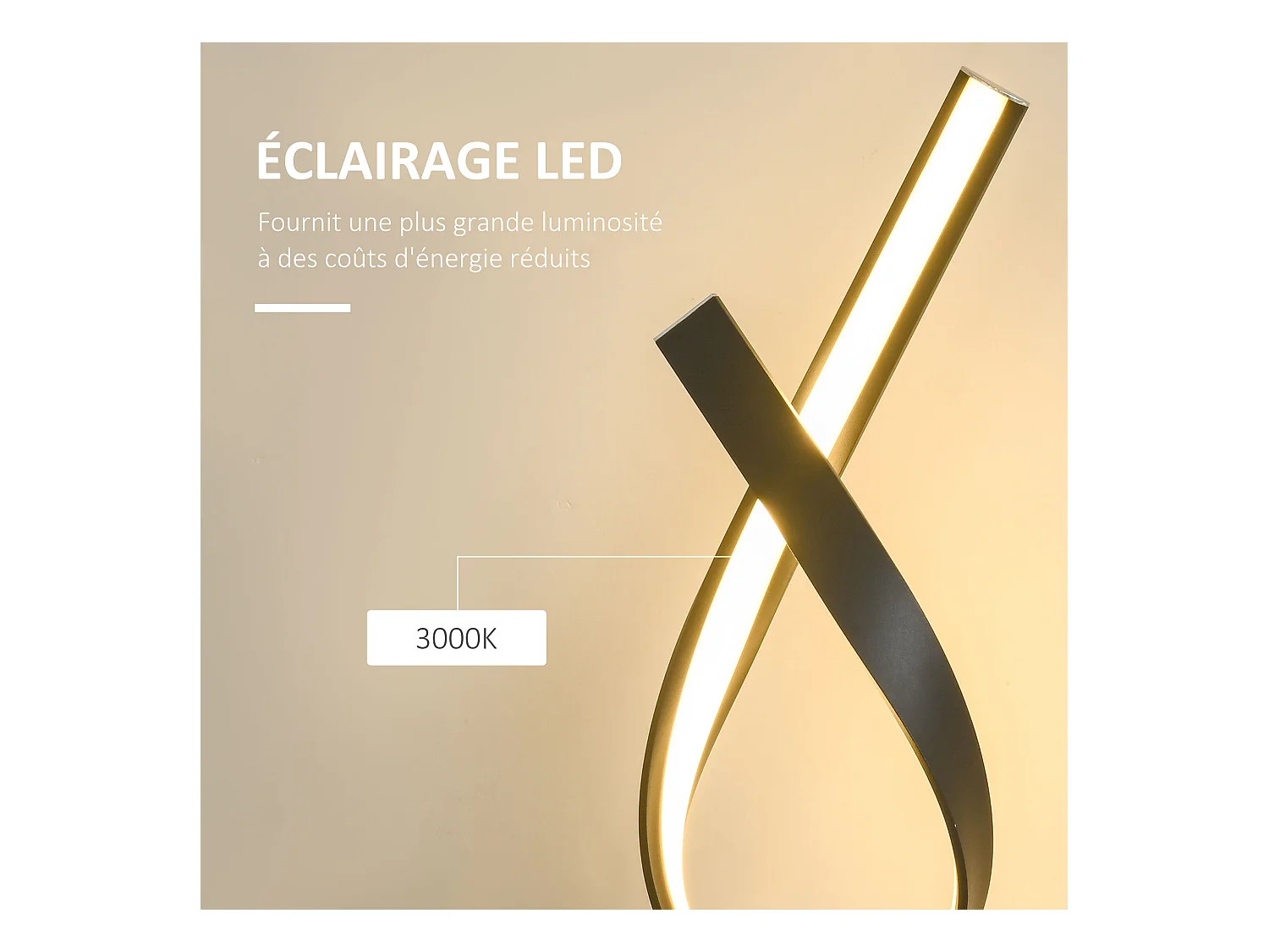 Lampe à poser design contemporain - lampe de table design spirale - dim. 21L x 15l x 43H cm - alu. noir LED blanc chaud