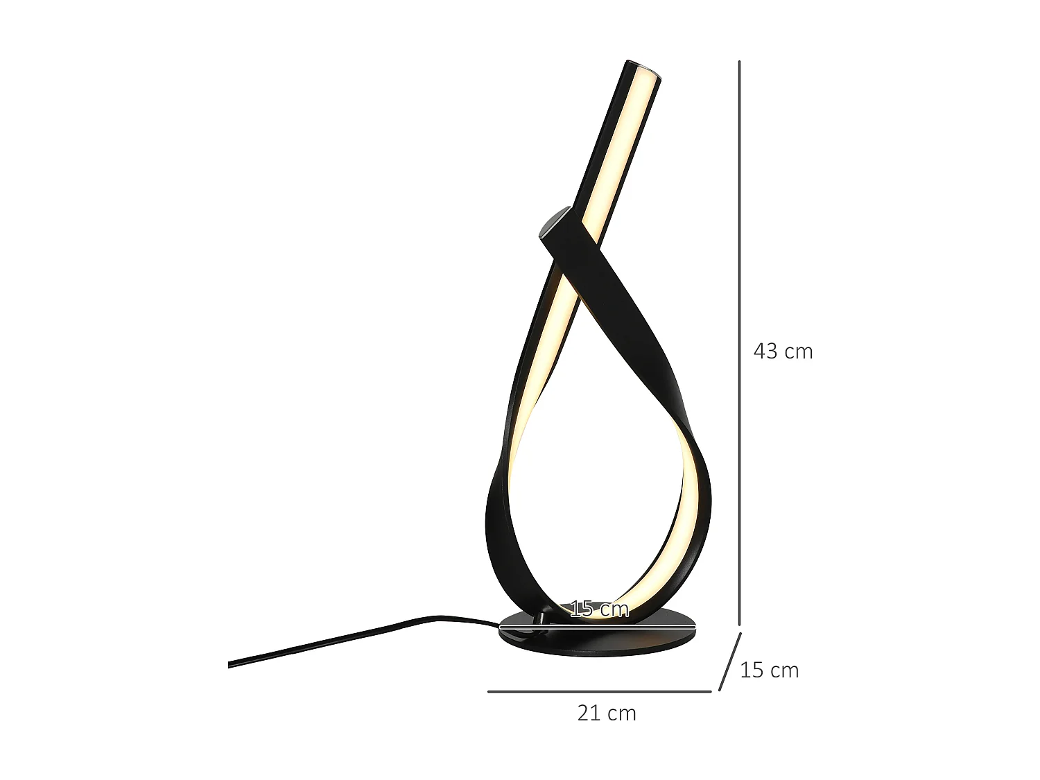Lampe à poser design contemporain - lampe de table design spirale - dim. 21L x 15l x 43H cm - alu. noir LED blanc chaud