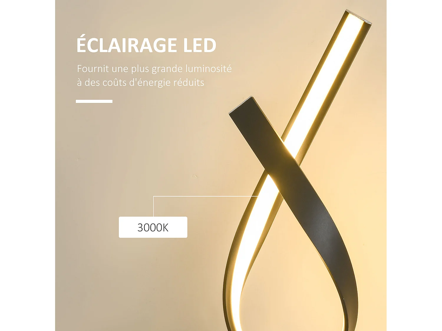 Lampe à poser design contemporain - lampe de table design spirale - dim. 21L x 15l x 43H cm - alu. noir LED blanc chaud