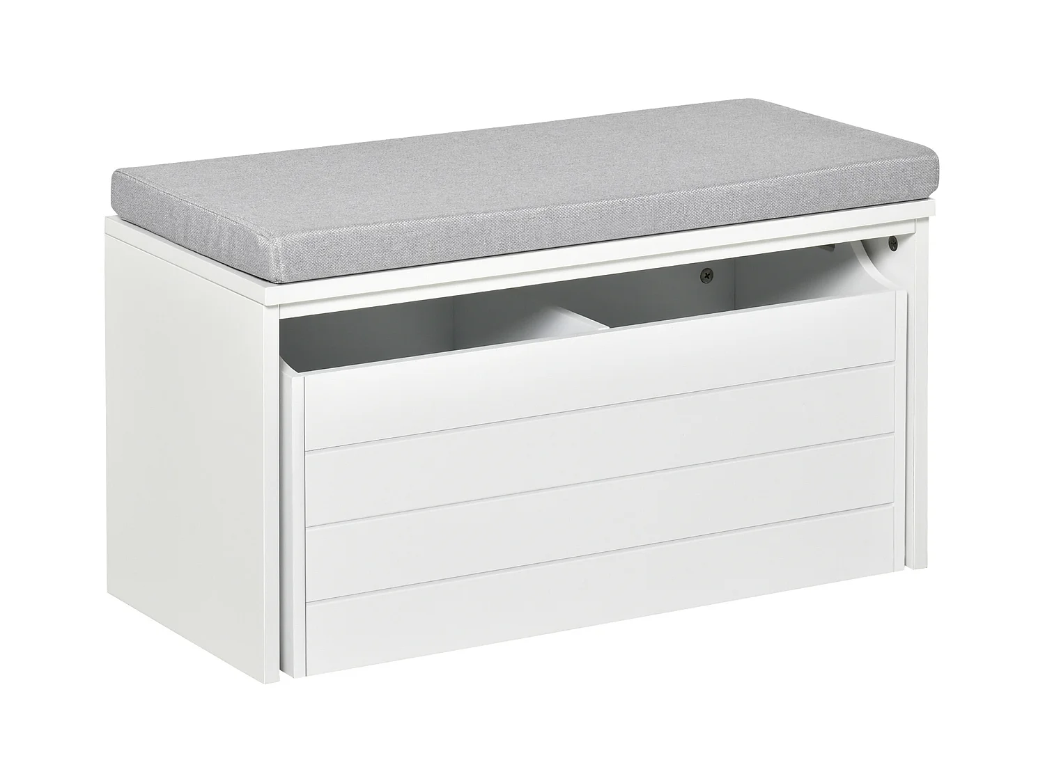 Banc de rangement avec coussin gris - meuble à chaussures - banc à chaussures avec grand tiroir double compartiment - MDF blanc