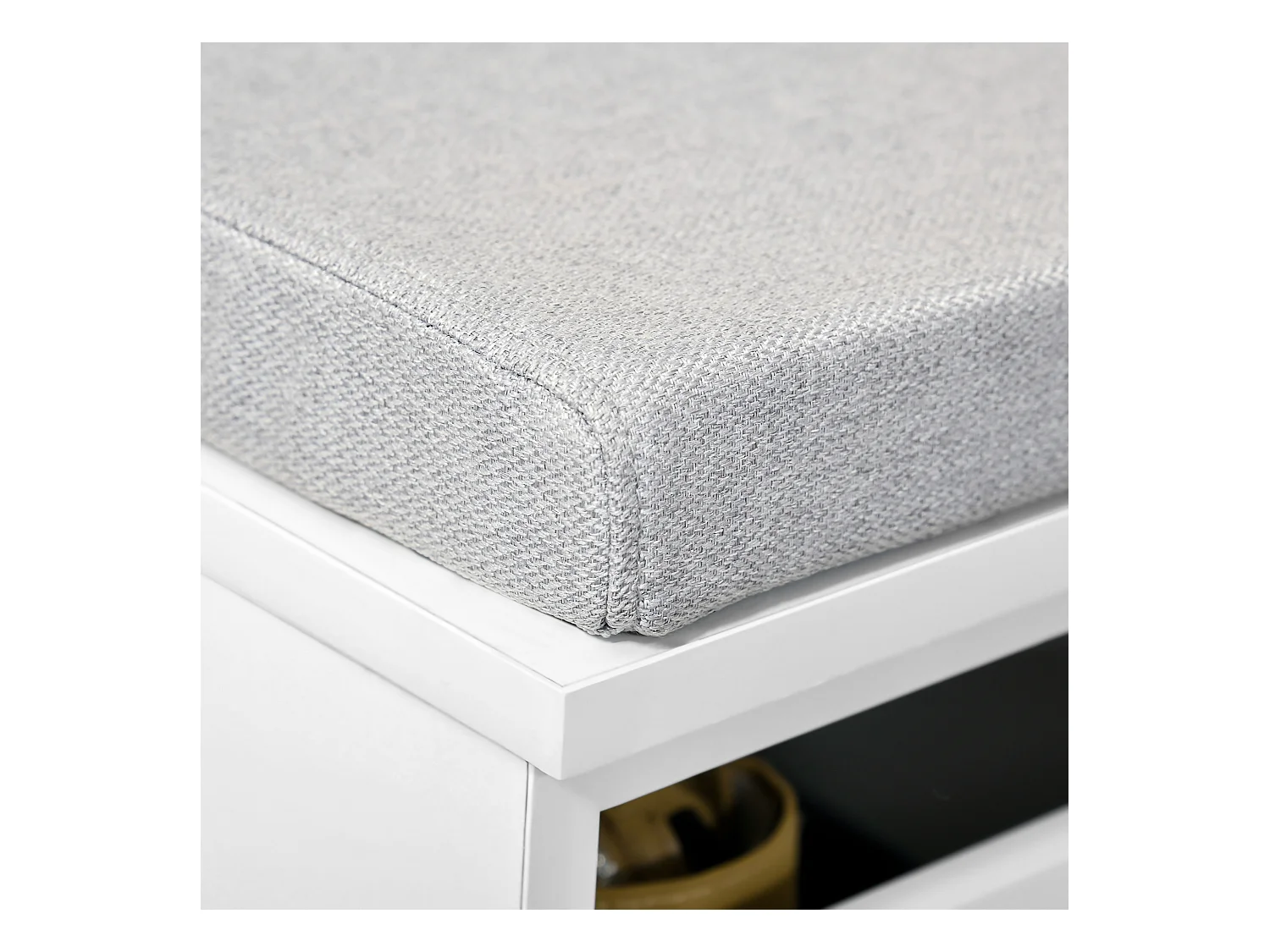 Banc de rangement avec coussin gris - meuble à chaussures - banc à chaussures avec grand tiroir double compartiment - MDF blanc