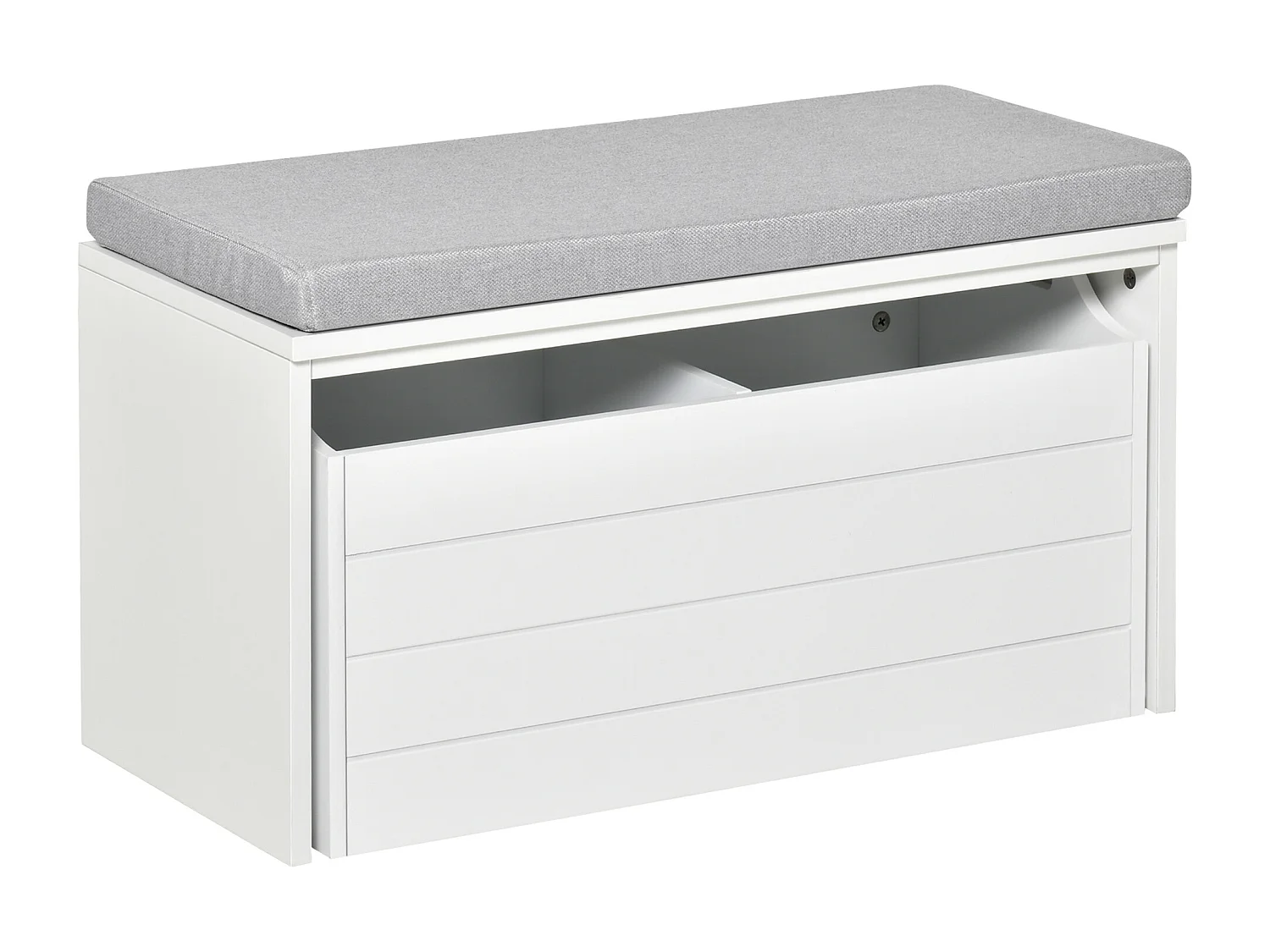 Banc de rangement avec coussin gris - meuble à chaussures - banc à chaussures avec grand tiroir double compartiment - MDF blanc