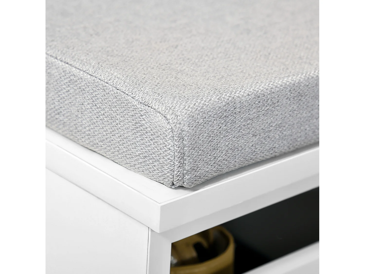 Banc de rangement avec coussin gris - meuble à chaussures - banc à chaussures avec grand tiroir double compartiment - MDF blanc