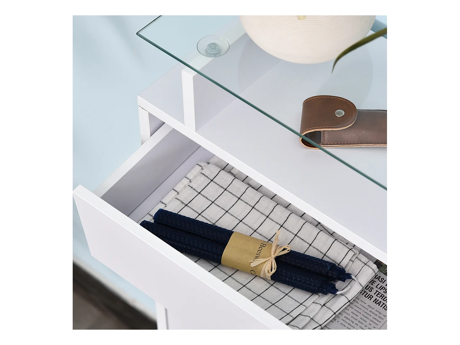 Armoire à chaussures organisateur de luxe pour chaussures 2 portes abattantes 2 compartiments, tiroir, étagère verre panneaux particules blanc