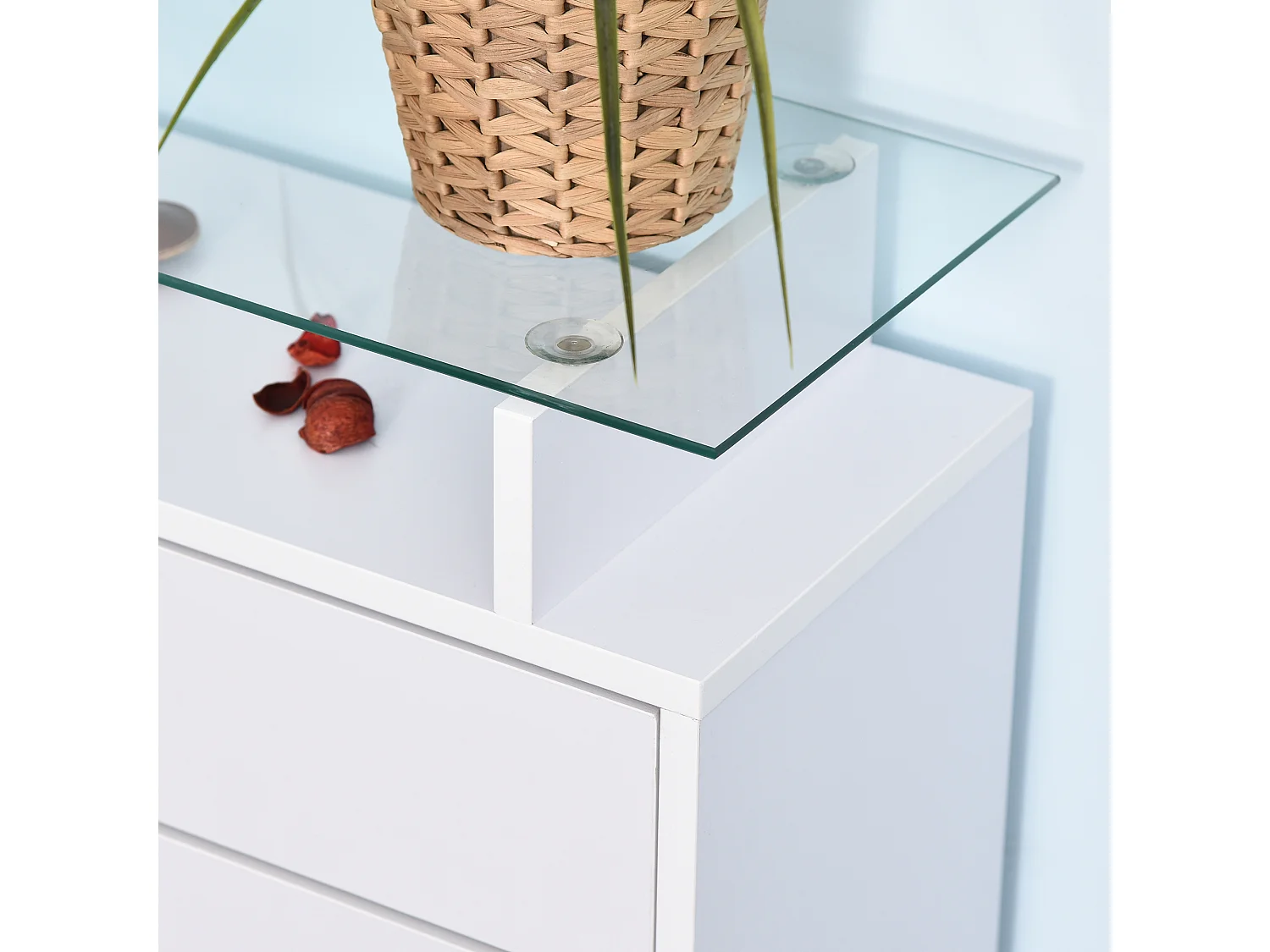 Armoire à chaussures organisateur de luxe pour chaussures 2 portes abattantes 2 compartiments, tiroir, étagère verre panneaux particules blanc