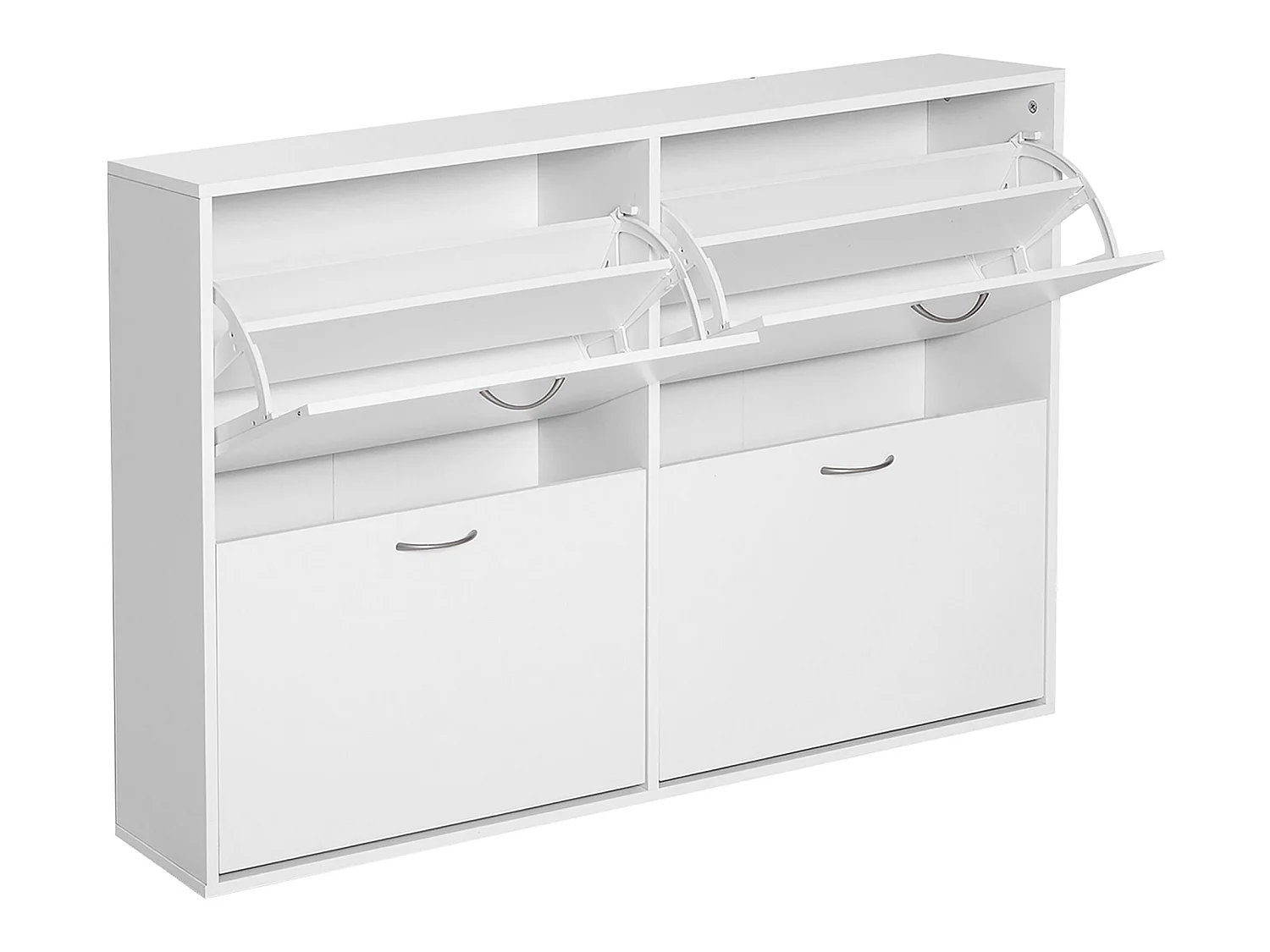 Armoire à chaussures meuble à chaussures grande taille dim. 120L x 24l x 81H cm  4 portes abattantes double niveau panneaux particules blanc