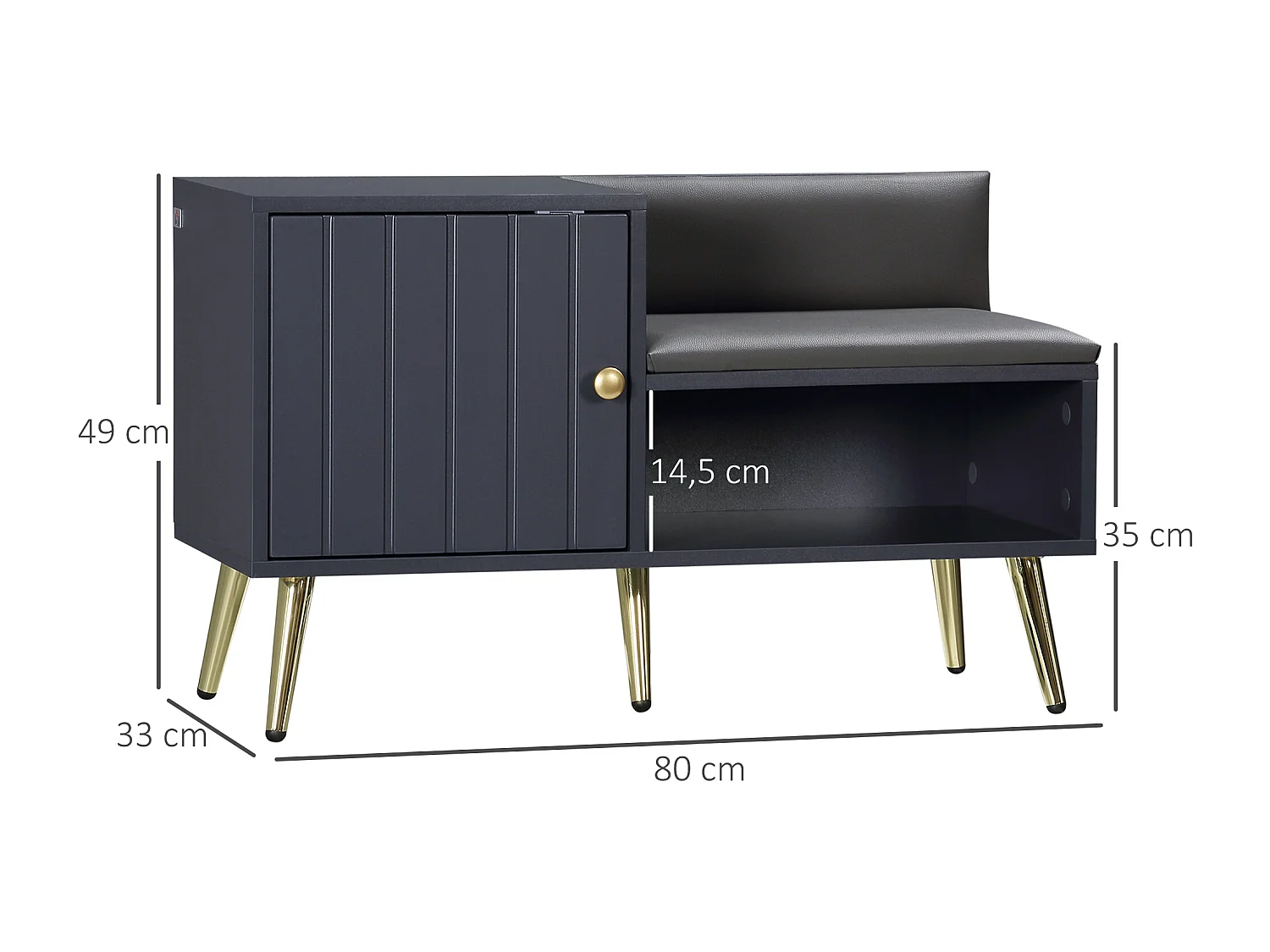 Meuble chaussures banc à chaussures style art déco placard niche banquette assise dossier PU acier doré panneaux gris