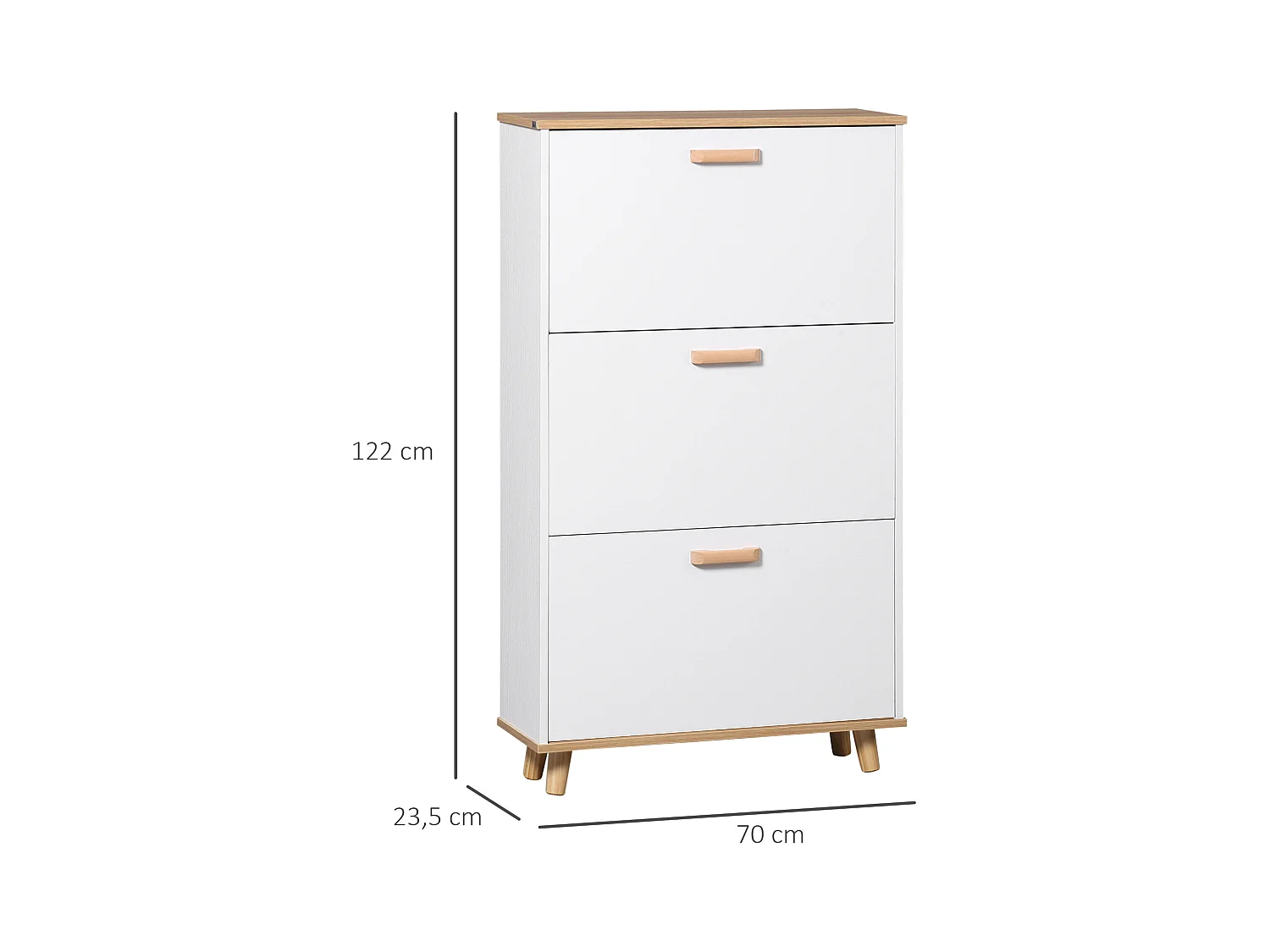 Meuble à chaussures design scandinave 3 portes abattantes 3 étagères réglables bois pin panneaux blanc