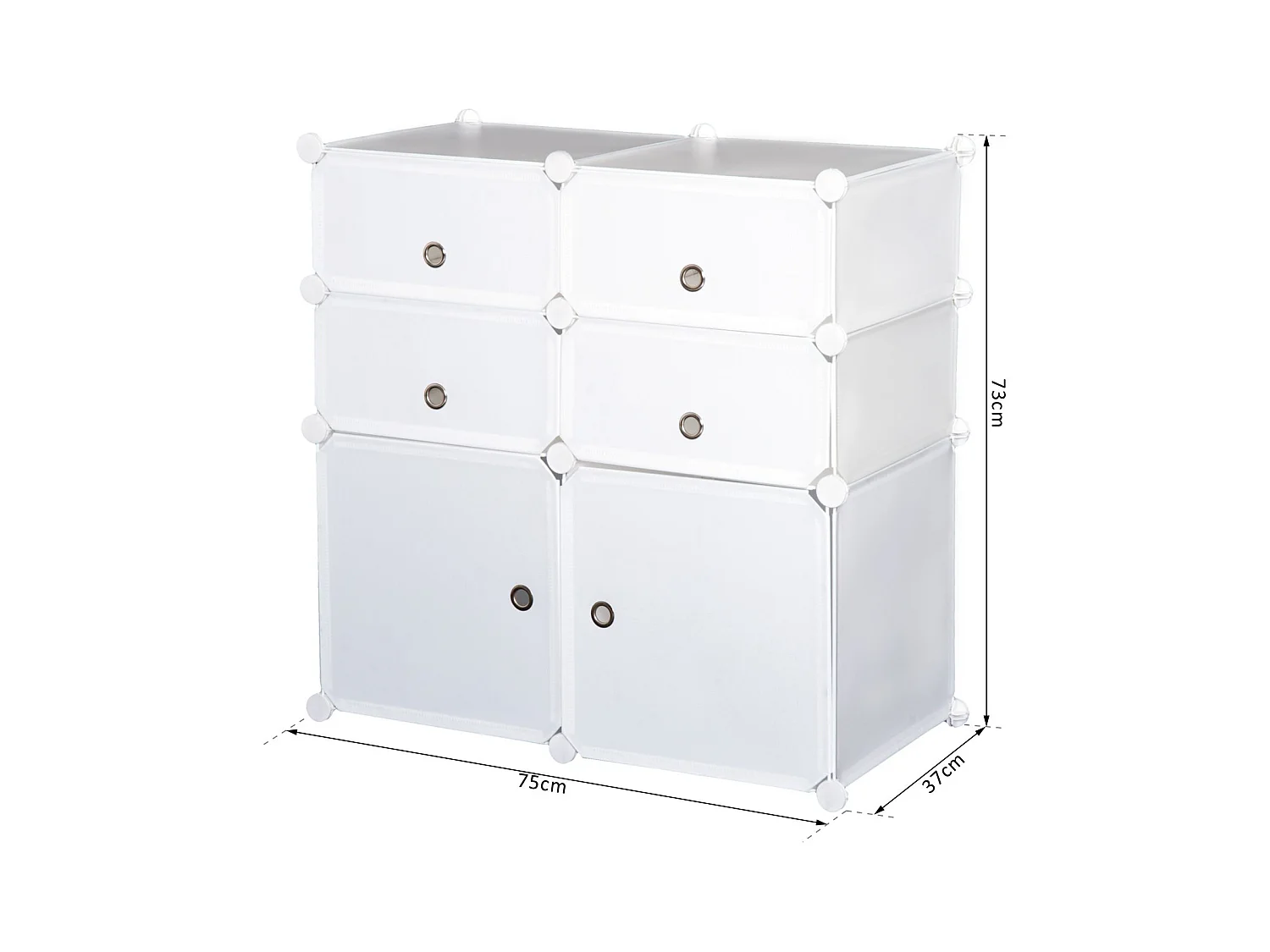 Armoire étagère à chaussures 3 niveaux 6 compartiments plastique + autocollants décoratifs 75L x 37l x 73H cm blanc