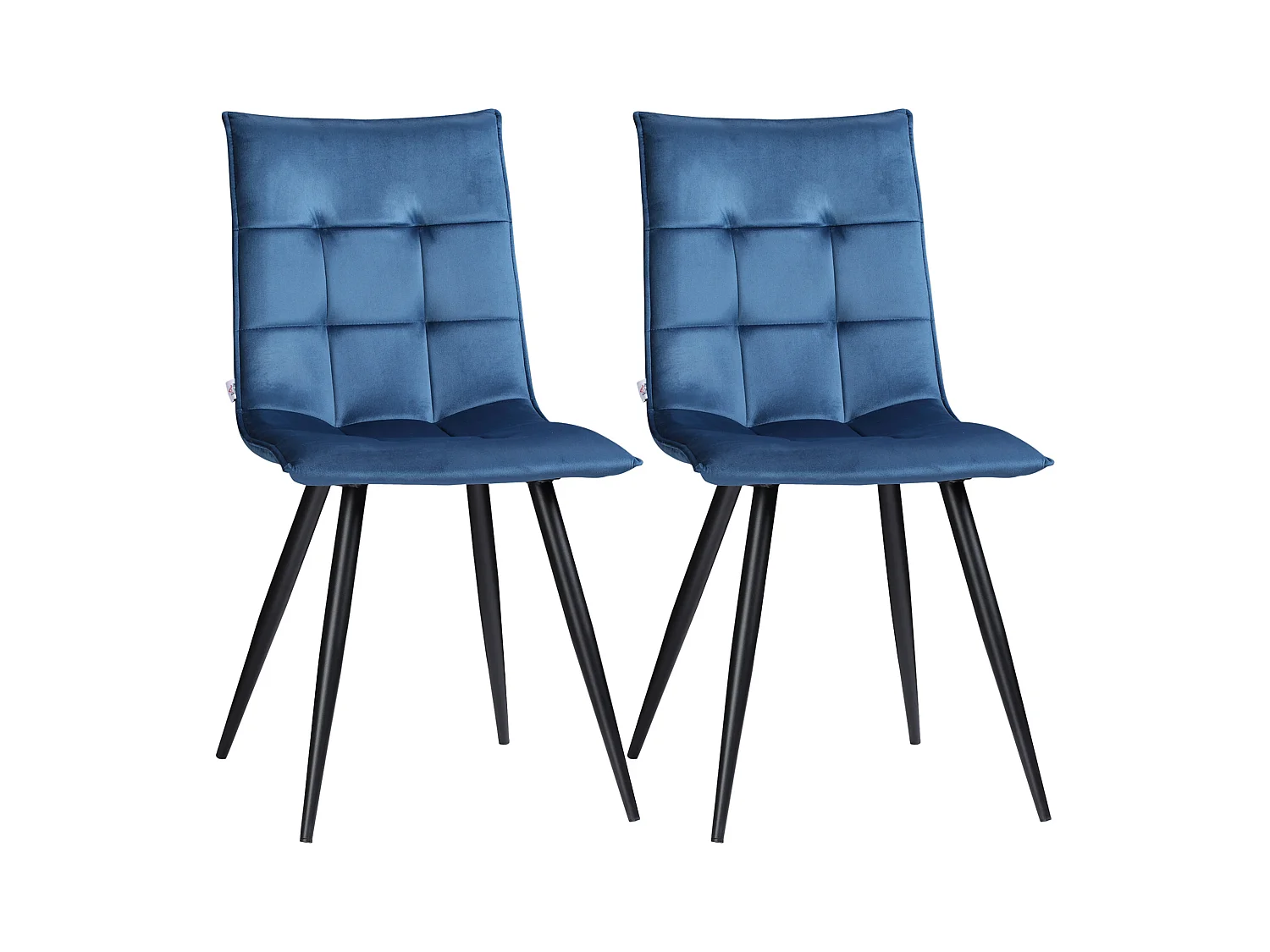 Lot de 2 chaises de salle à manger style chesterfield effet capitonné piètement acier noir velours bleu