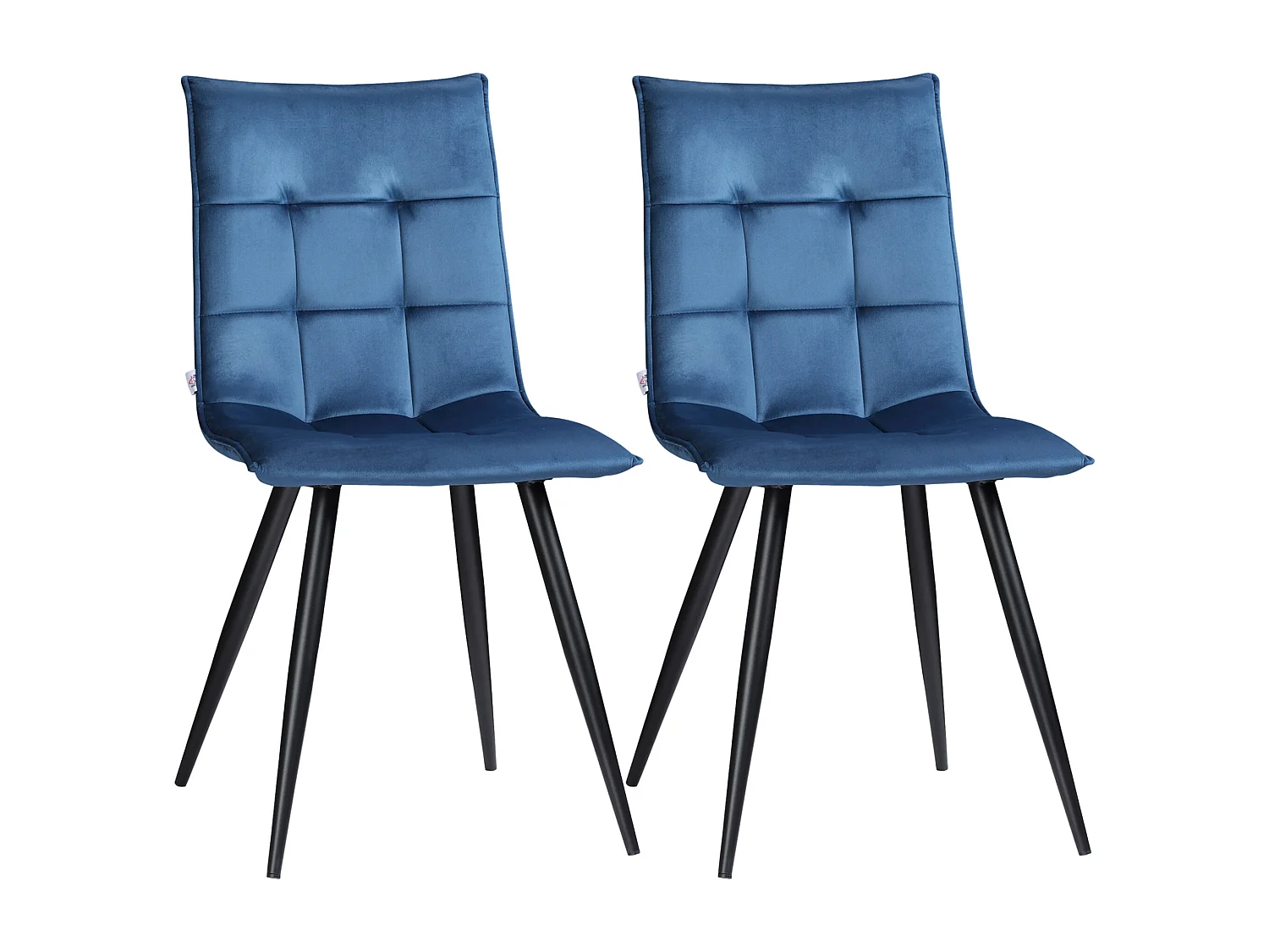 Lot de 2 chaises de salle à manger style chesterfield effet capitonné piètement acier noir velours bleu