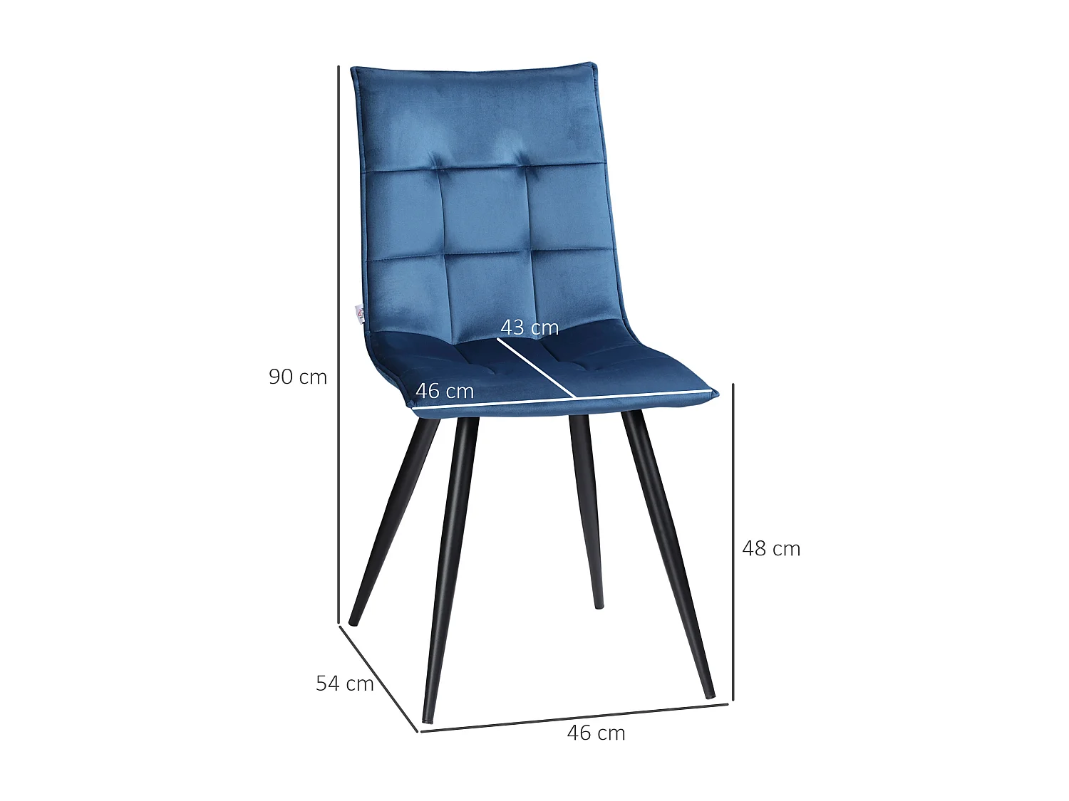 Lot de 2 chaises de salle à manger style chesterfield effet capitonné piètement acier noir velours bleu
