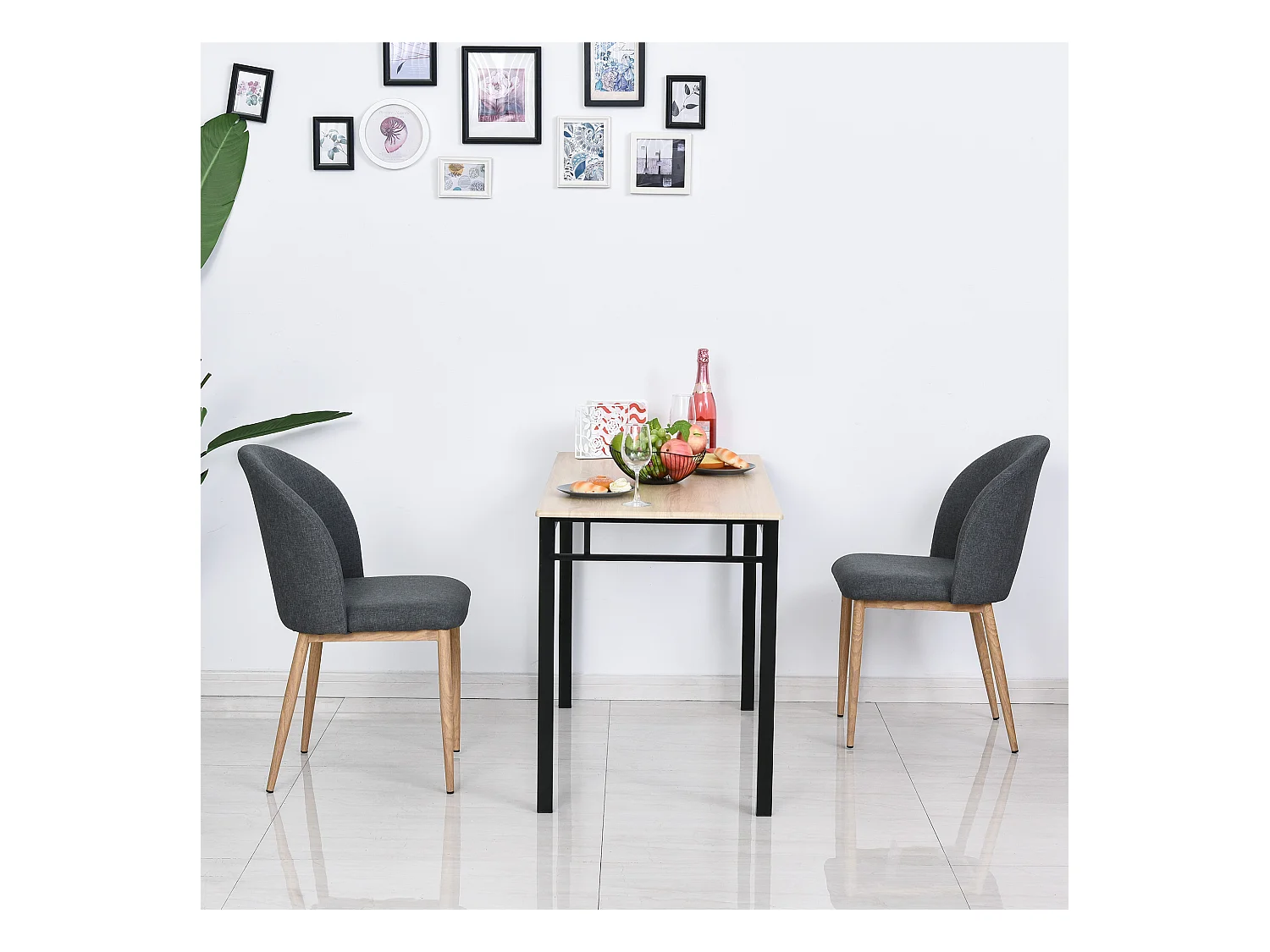 Lot de 2 chaises de salle à manger chaise de salon pieds en métal imitation bois 50 x 58 x 85 cm gris