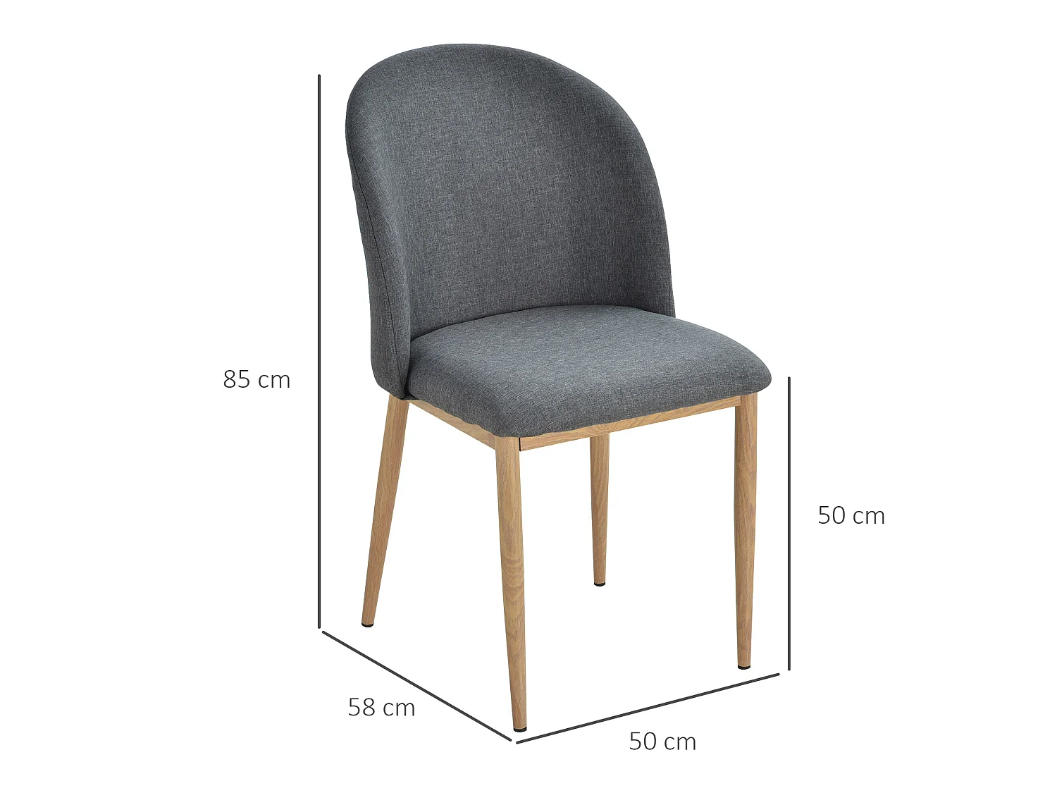 Lot de 2 chaises de salle à manger chaise de salon pieds en métal imitation bois 50 x 58 x 85 cm gris