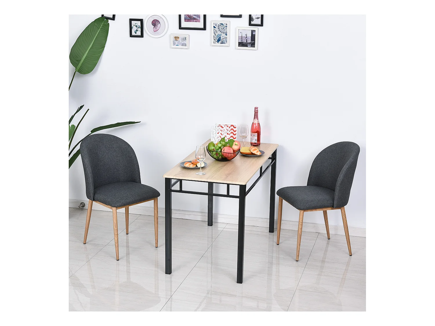 Lot de 2 chaises de salle à manger chaise de salon pieds en métal imitation bois 50 x 58 x 85 cm gris