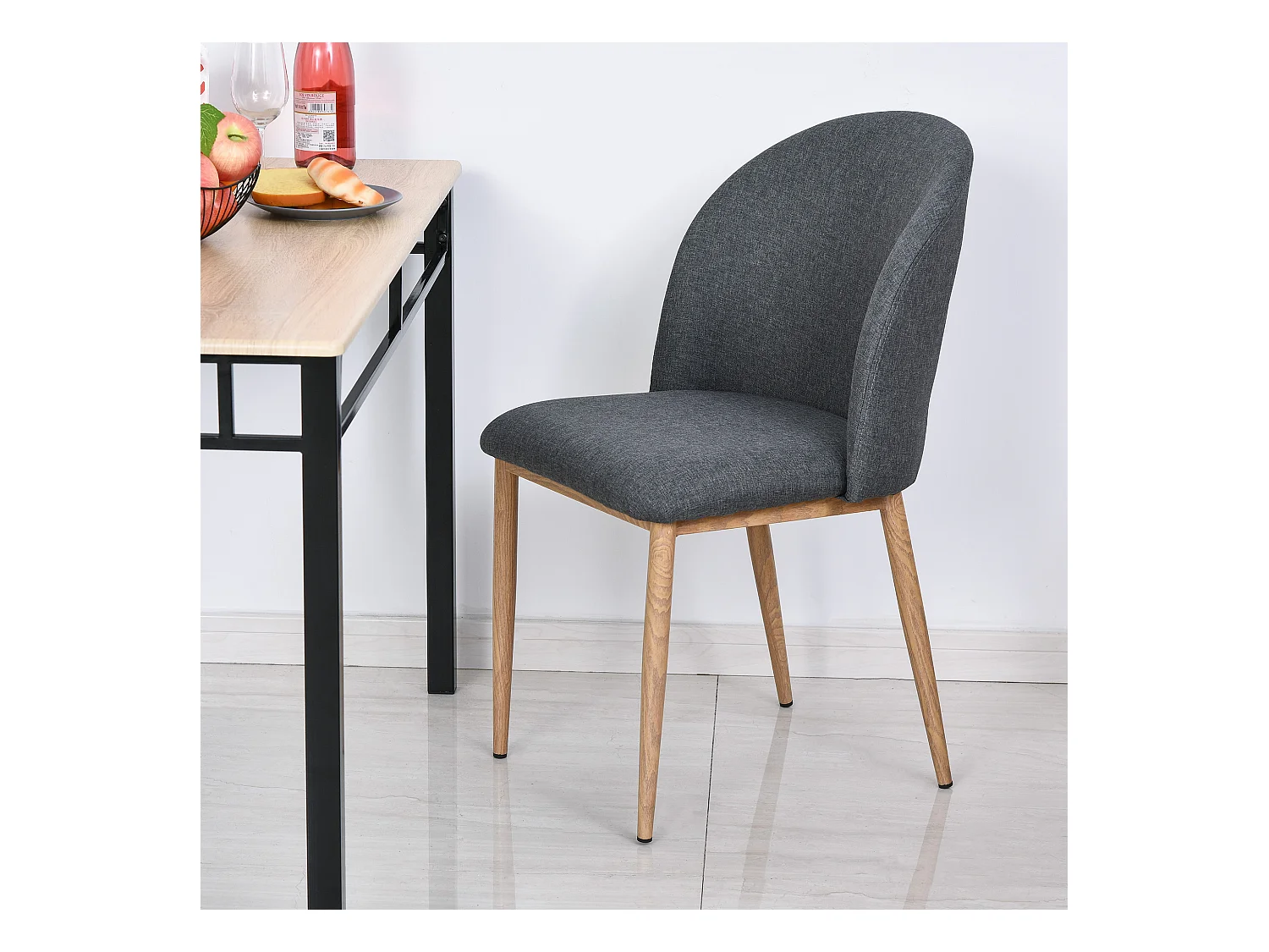 Lot de 2 chaises de salle à manger chaise de salon pieds en métal imitation bois 50 x 58 x 85 cm gris