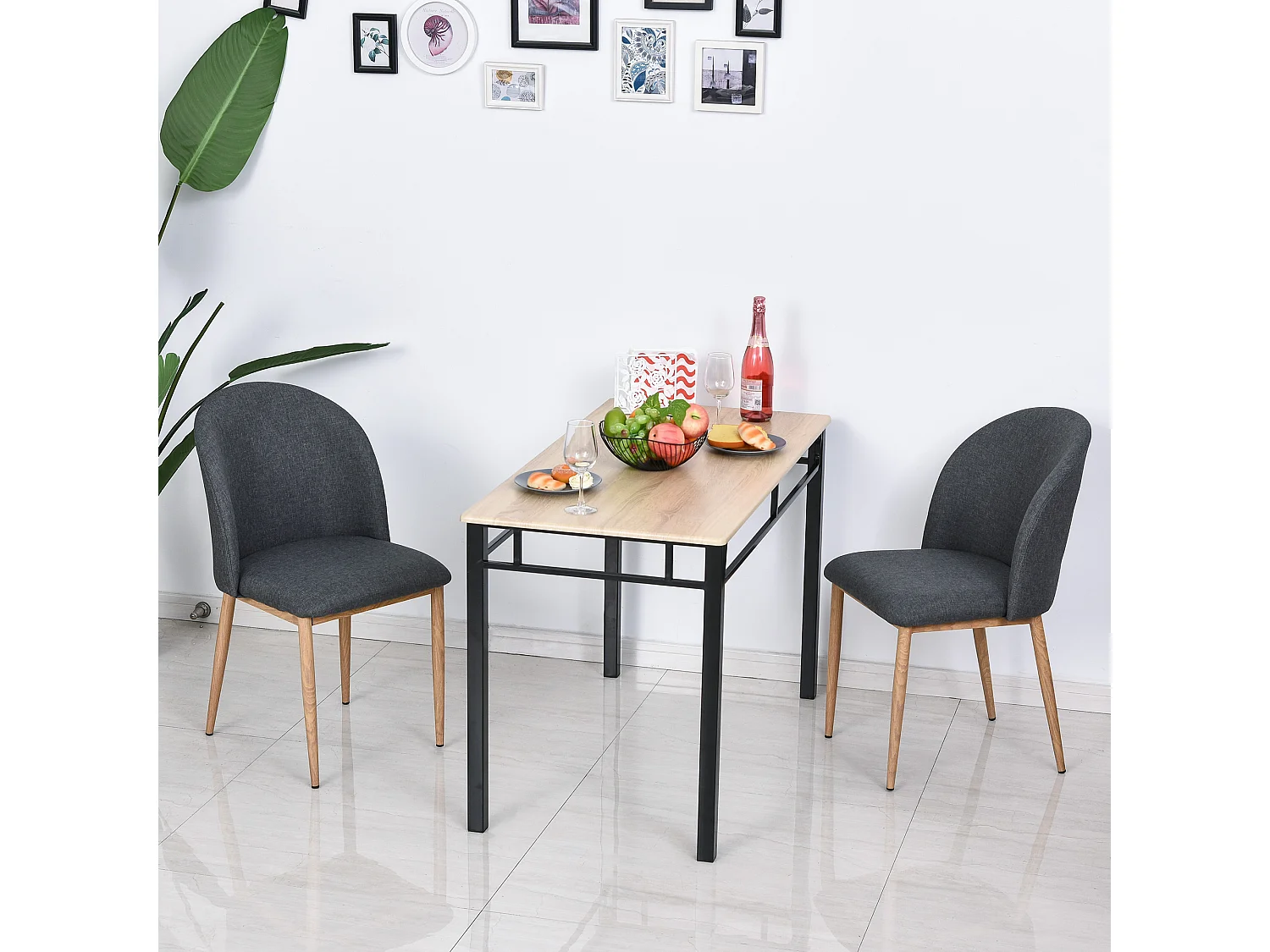 Lot de 2 chaises de salle à manger chaise de salon pieds en métal imitation bois 50 x 58 x 85 cm gris