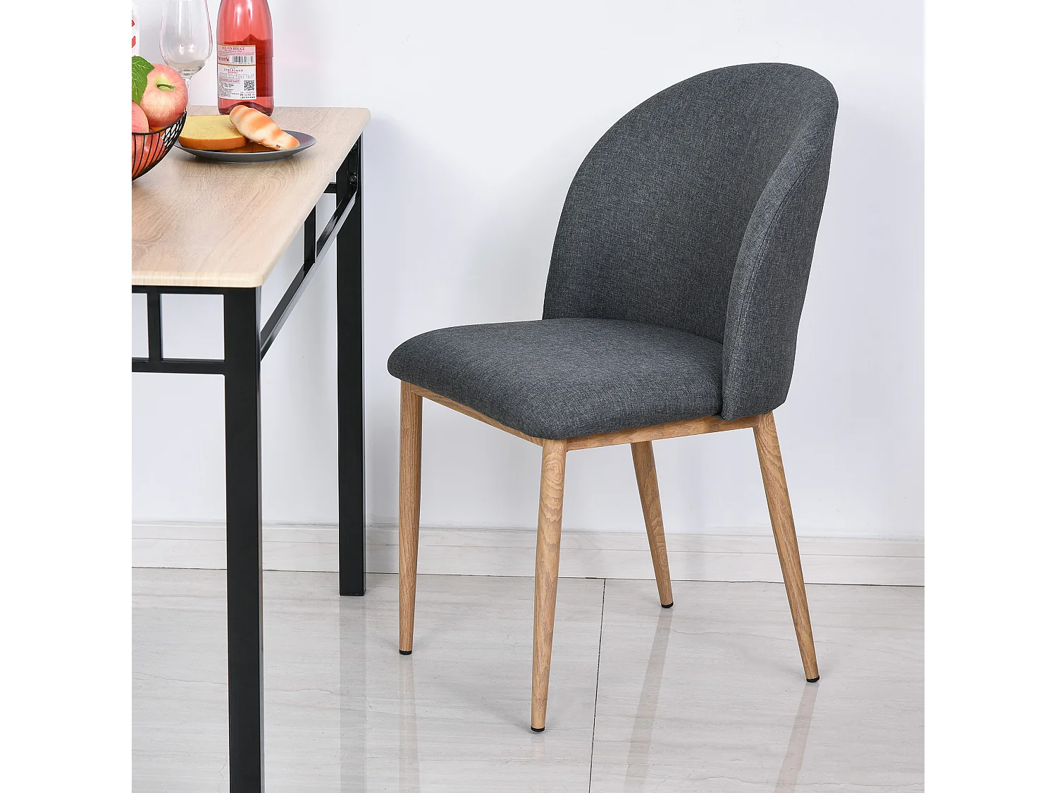 Lot de 2 chaises de salle à manger chaise de salon pieds en métal imitation bois 50 x 58 x 85 cm gris