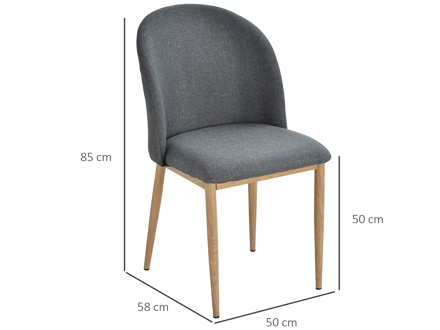 Lot de 2 chaises de salle à manger chaise de salon pieds en métal imitation bois 50 x 58 x 85 cm gris