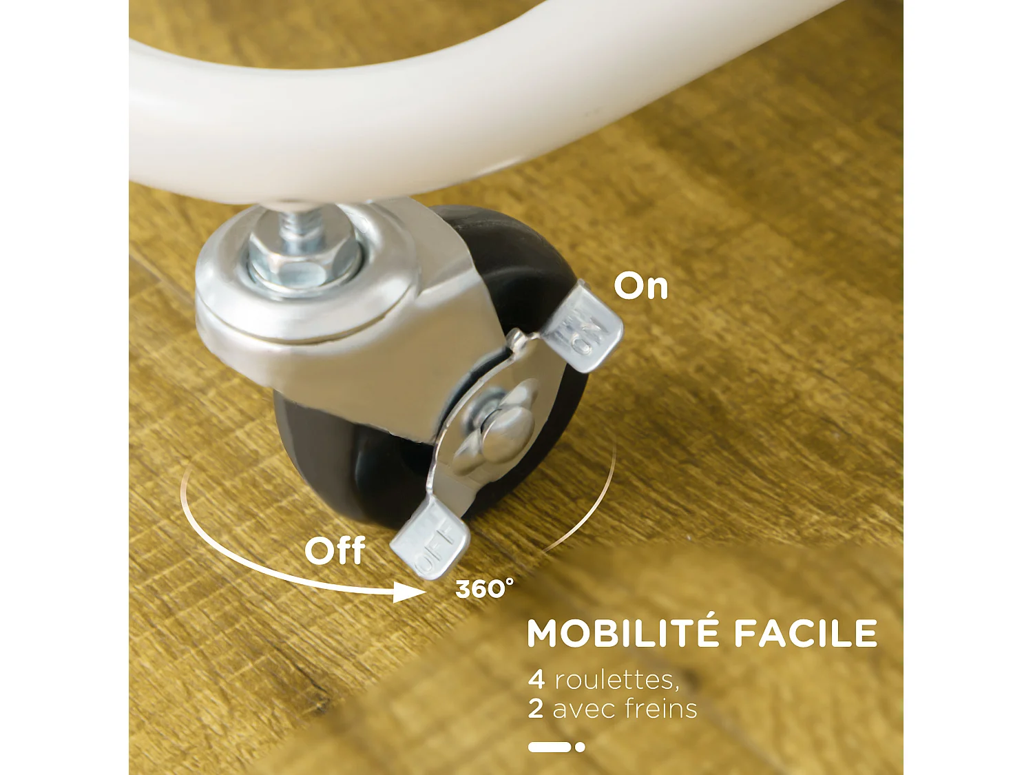 Desserte de cuisine - 3 étagères avec rebords - 4 crochets, 3 pots suspendus - acier ABS blanc