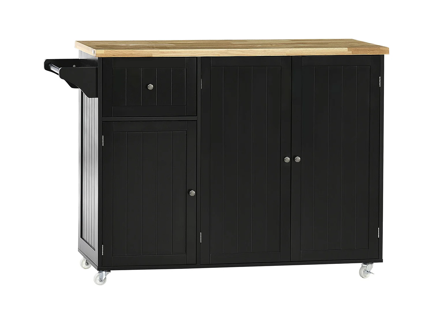 Desserte de cuisine multi rangement tiroir 3 portes avec étagère porte-torchons MDF noir hévéa