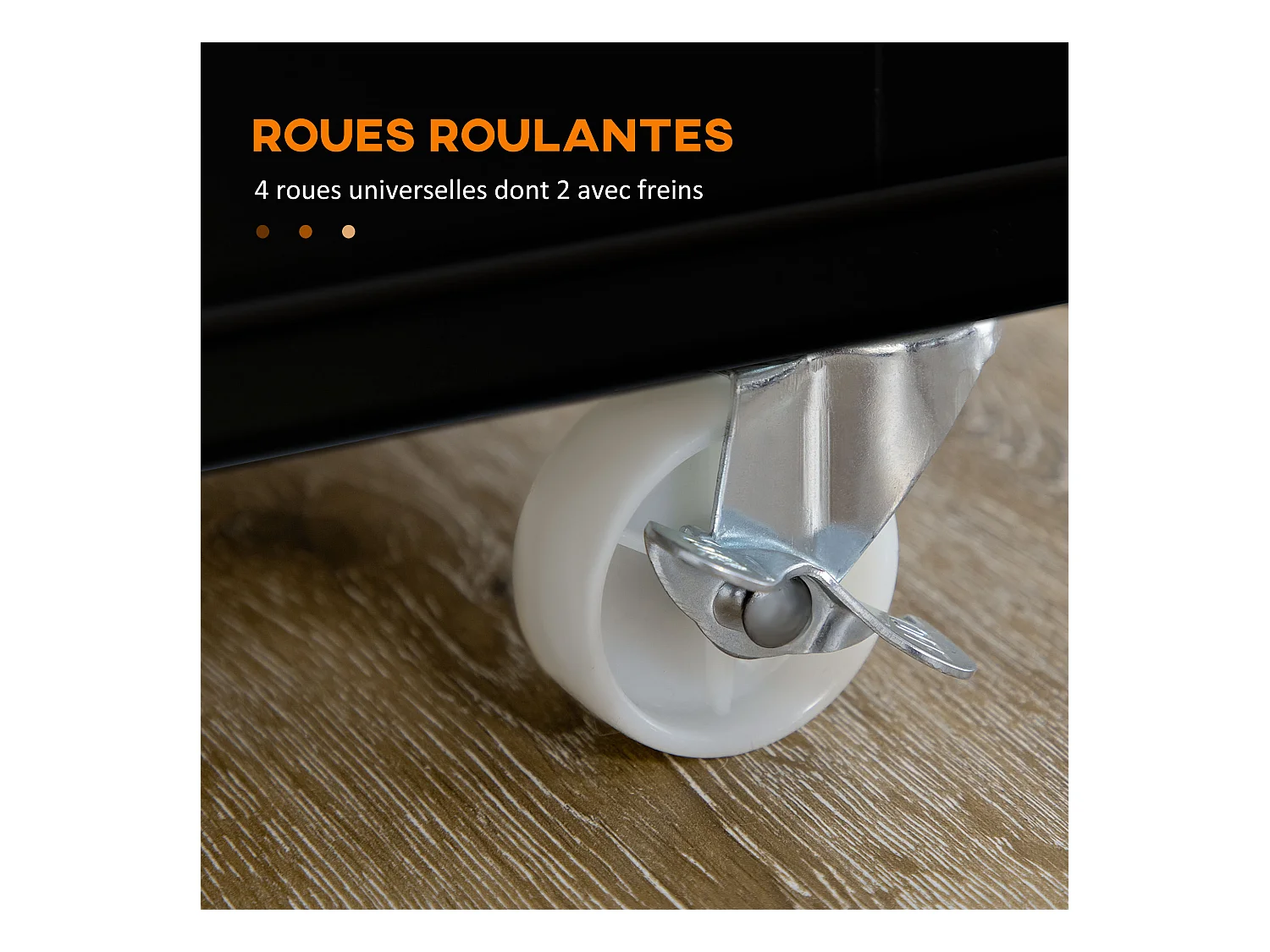 Desserte de cuisine multi rangement tiroir 3 portes avec étagère porte-torchons MDF noir hévéa