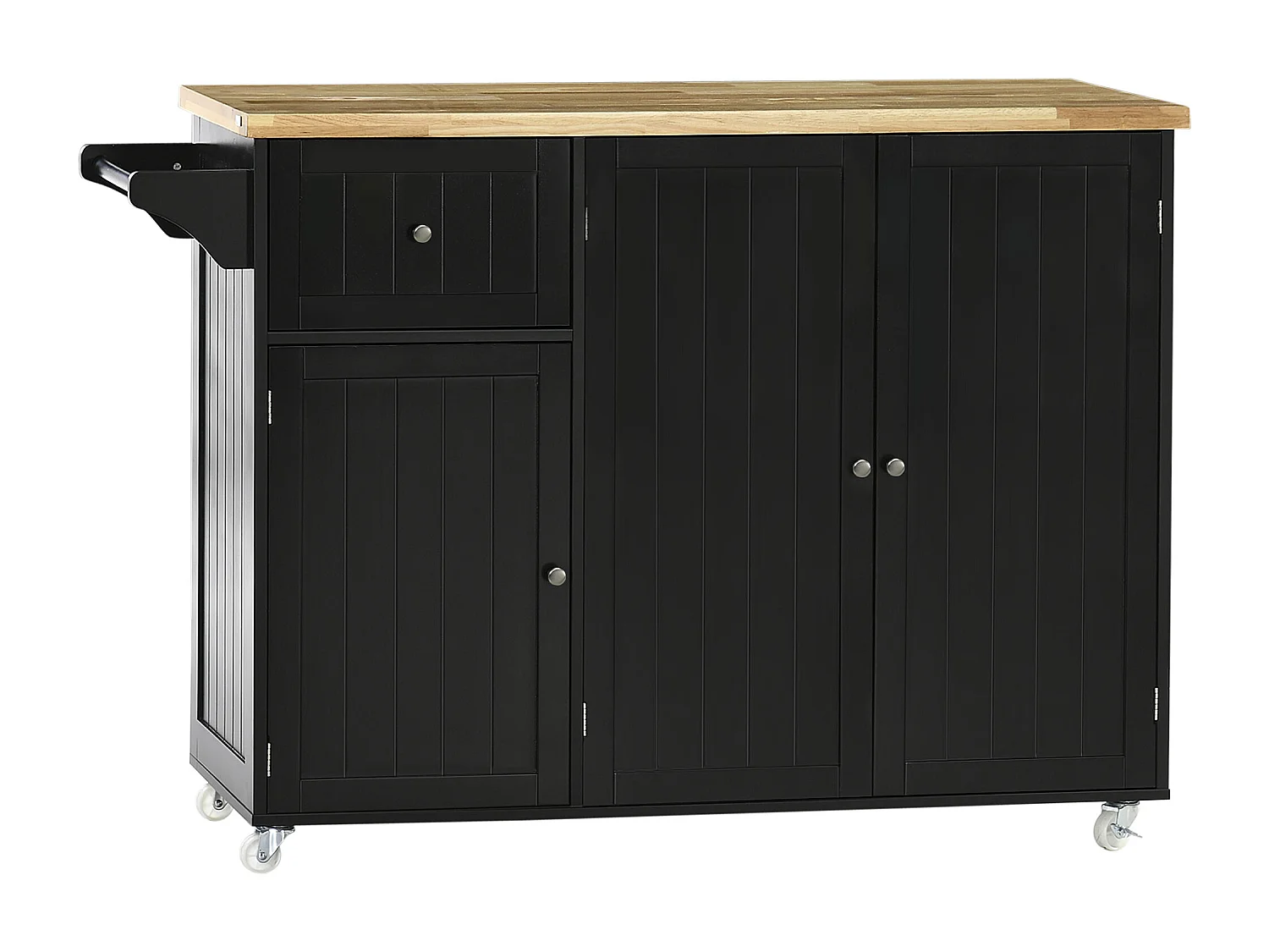 Desserte de cuisine multi rangement tiroir 3 portes avec étagère porte-torchons MDF noir hévéa