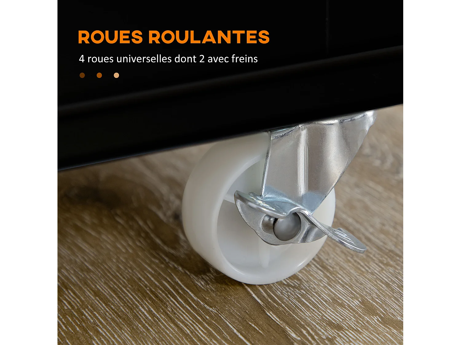 Desserte de cuisine multi rangement tiroir 3 portes avec étagère porte-torchons MDF noir hévéa