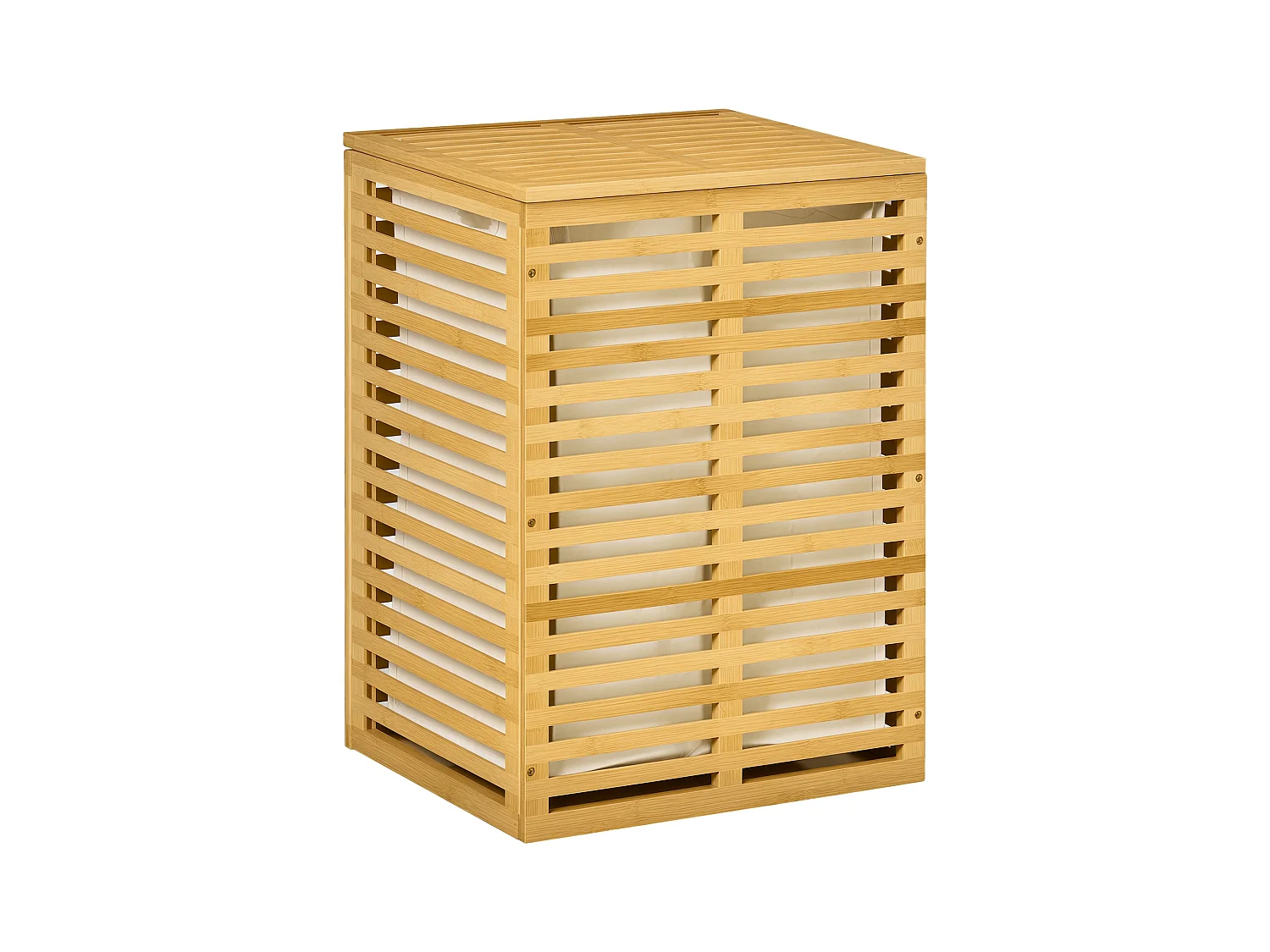 Panier à linge corbeille à linge bac à linge bambou couvercle sac amovible polyester beige