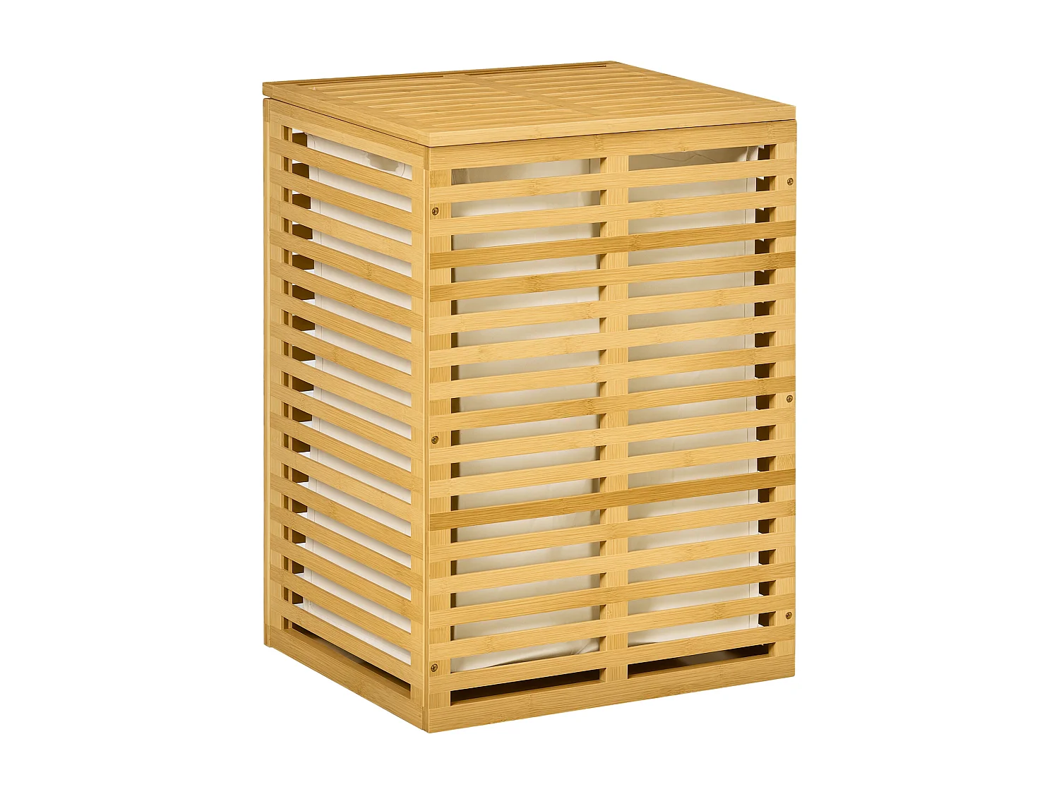 Panier à linge corbeille à linge bac à linge bambou couvercle sac amovible polyester beige