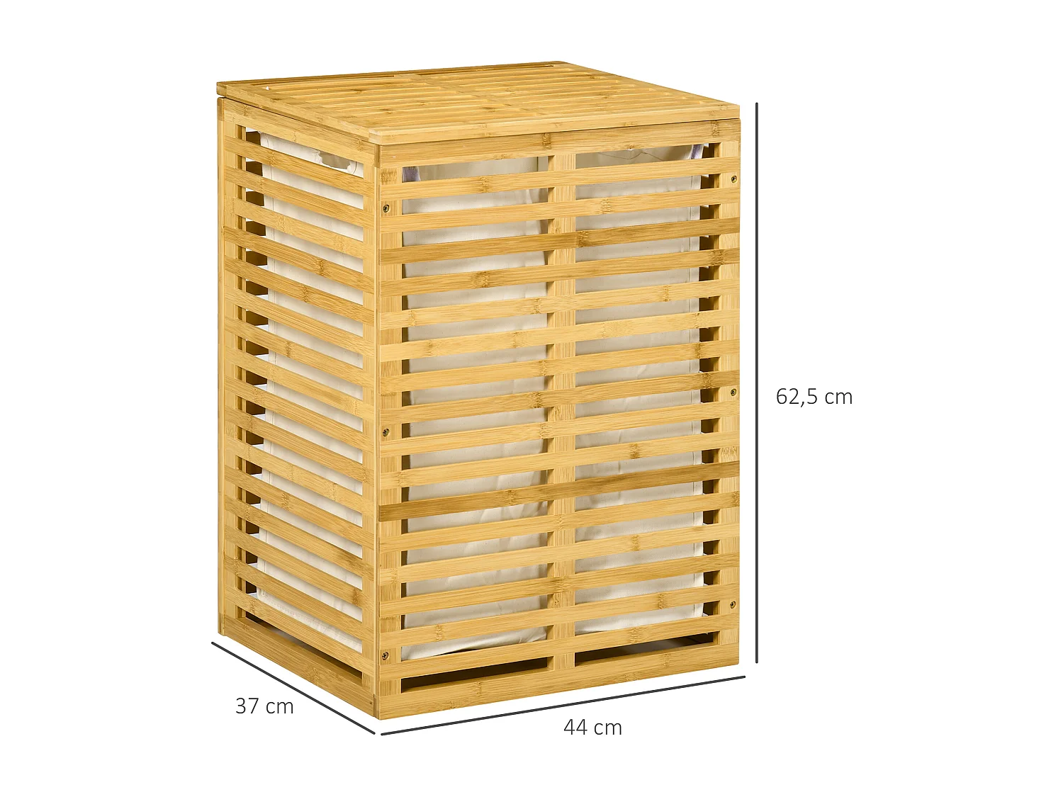 Panier à linge corbeille à linge bac à linge bambou couvercle sac amovible polyester beige